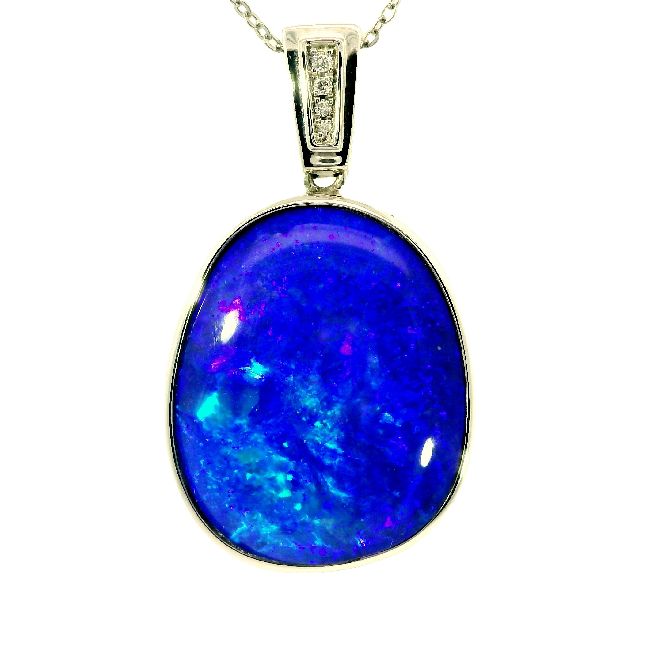 Doublet Opal Pendant in 14K White Gold - Green-Blue