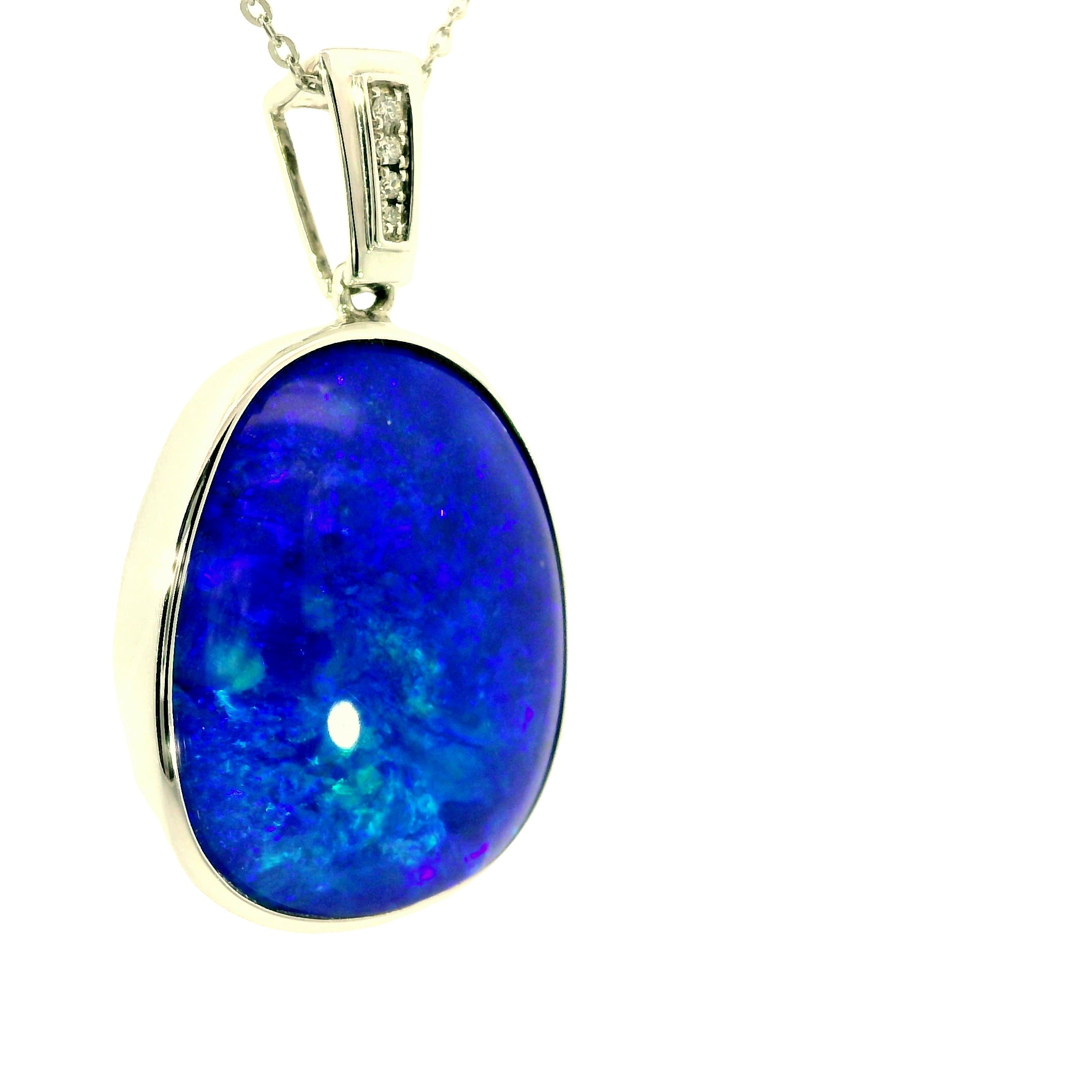 Doublet Opal Pendant in 14K White Gold - Green-Blue