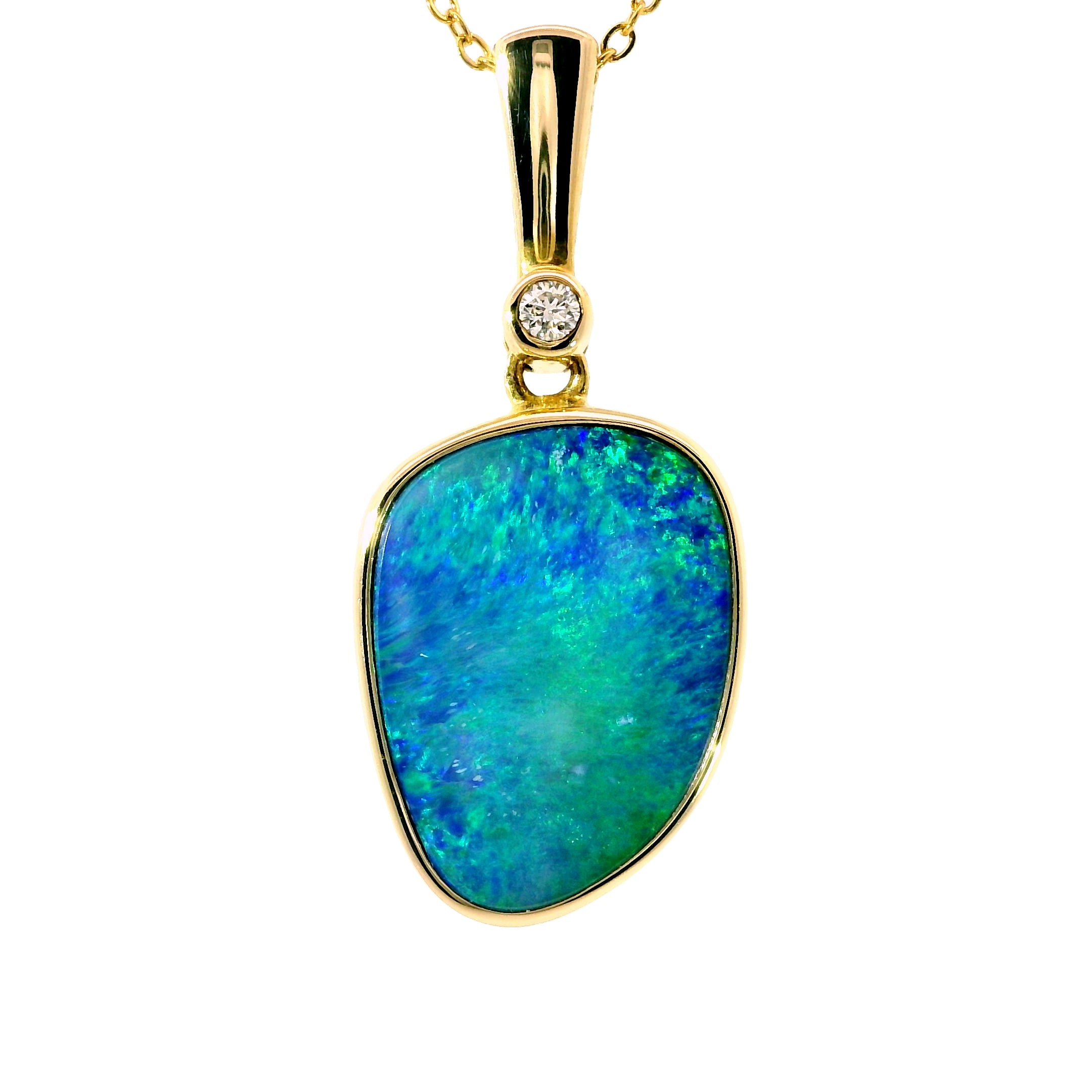 Doublet Opal Pendant in 14K Yellow Gold - Green-Blue