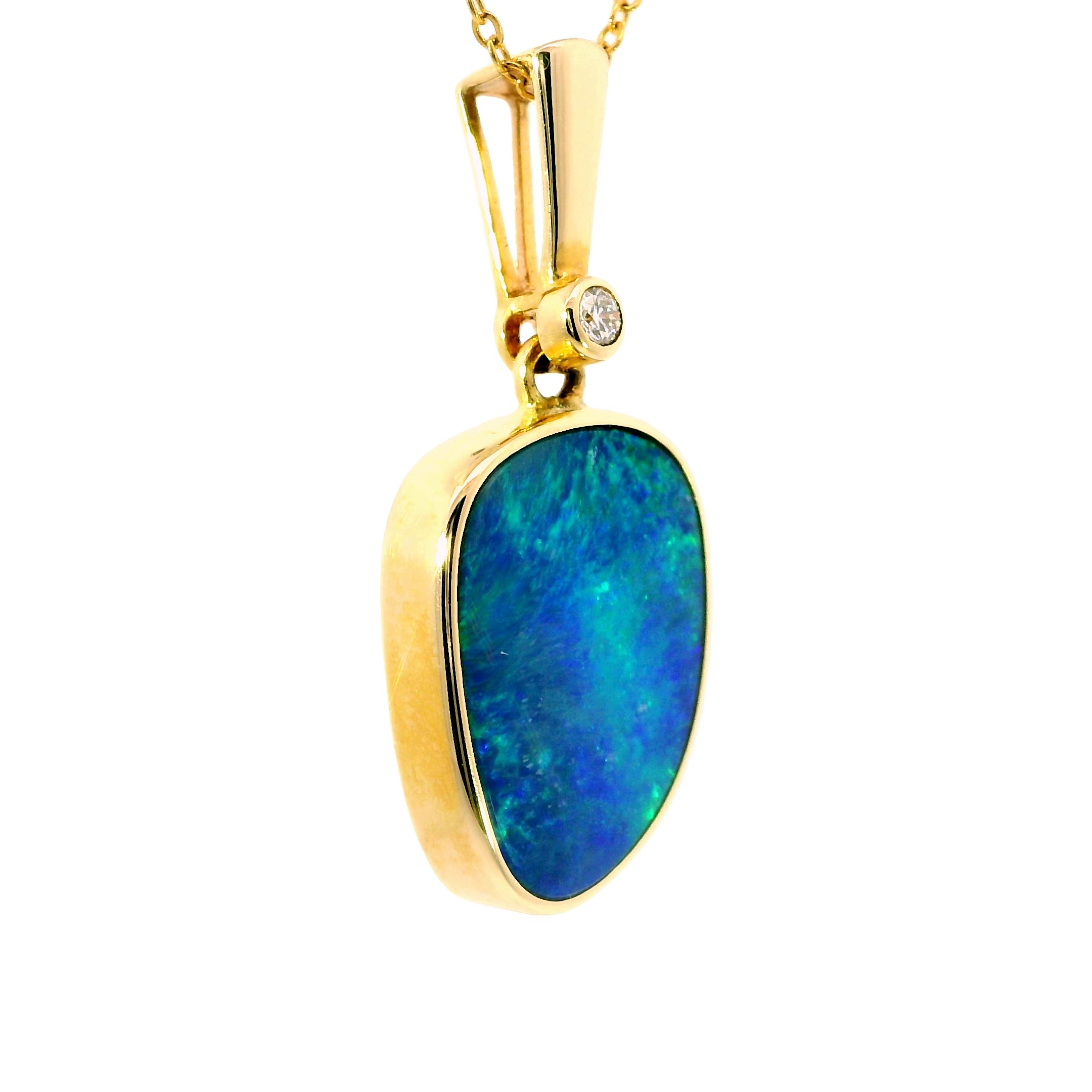 Doublet Opal Pendant in 14K Yellow Gold - Green-Blue