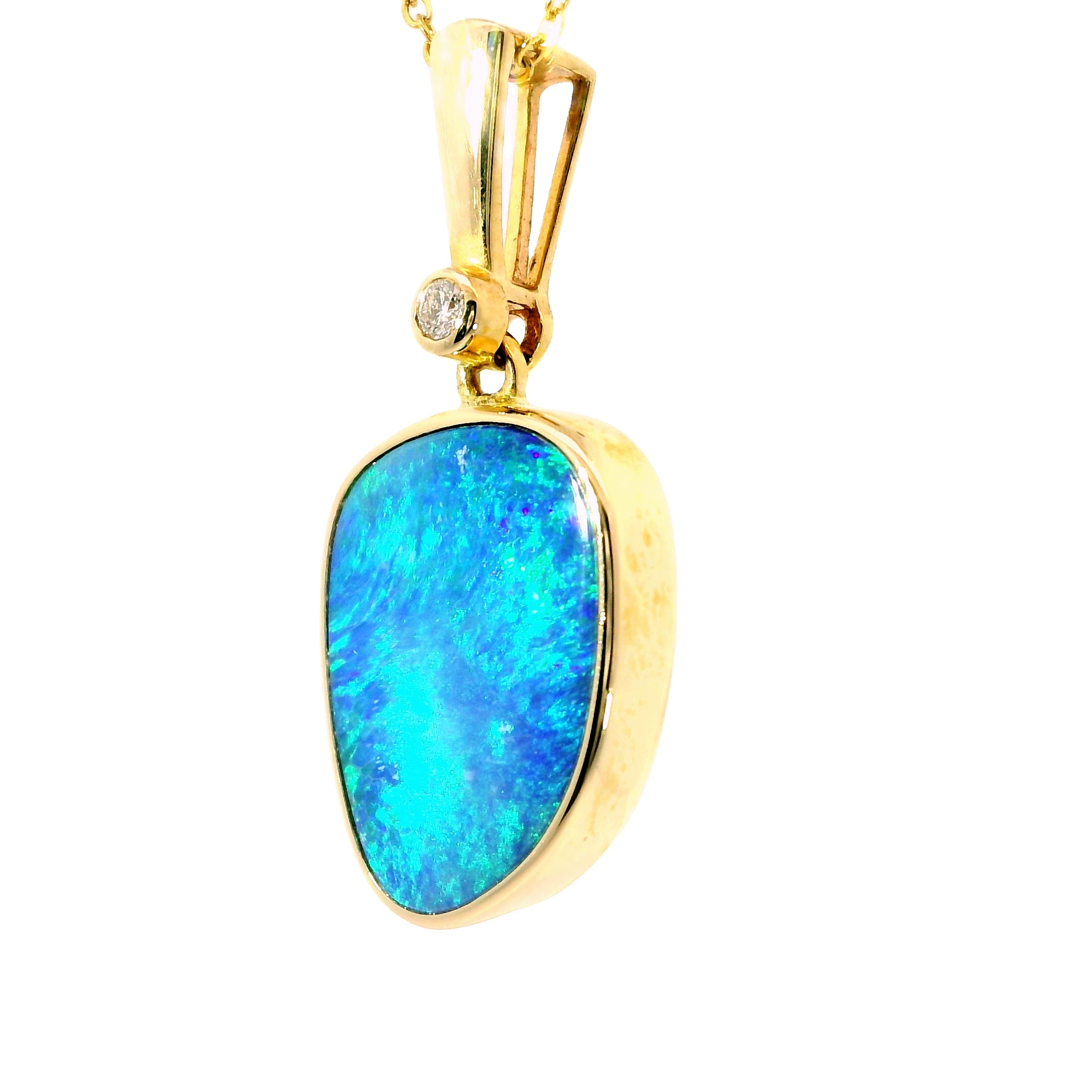 Doublet Opal Pendant in 14K Yellow Gold - Green-Blue