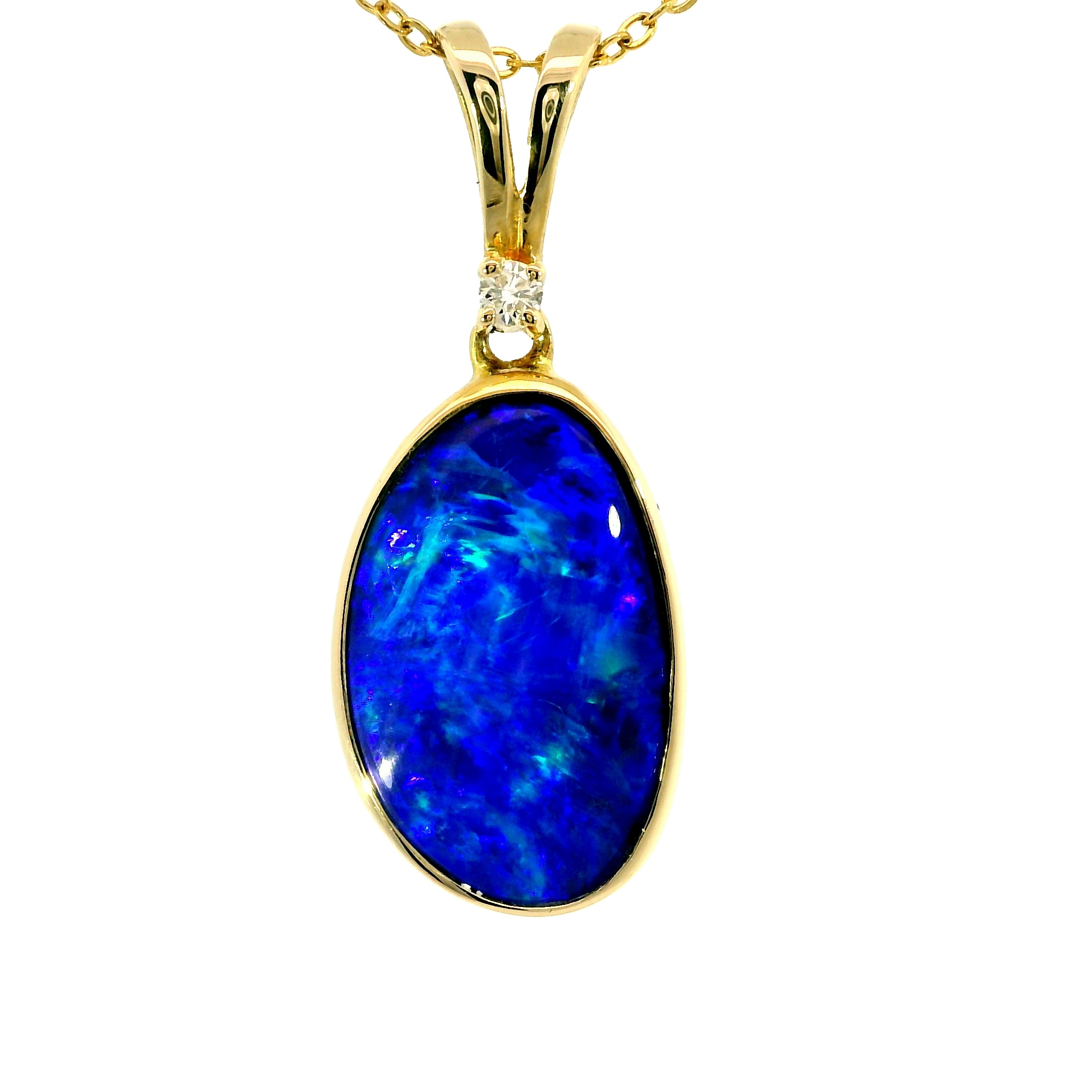 Doublet Opal Pendant in 14K Yellow Gold - Green-Blue