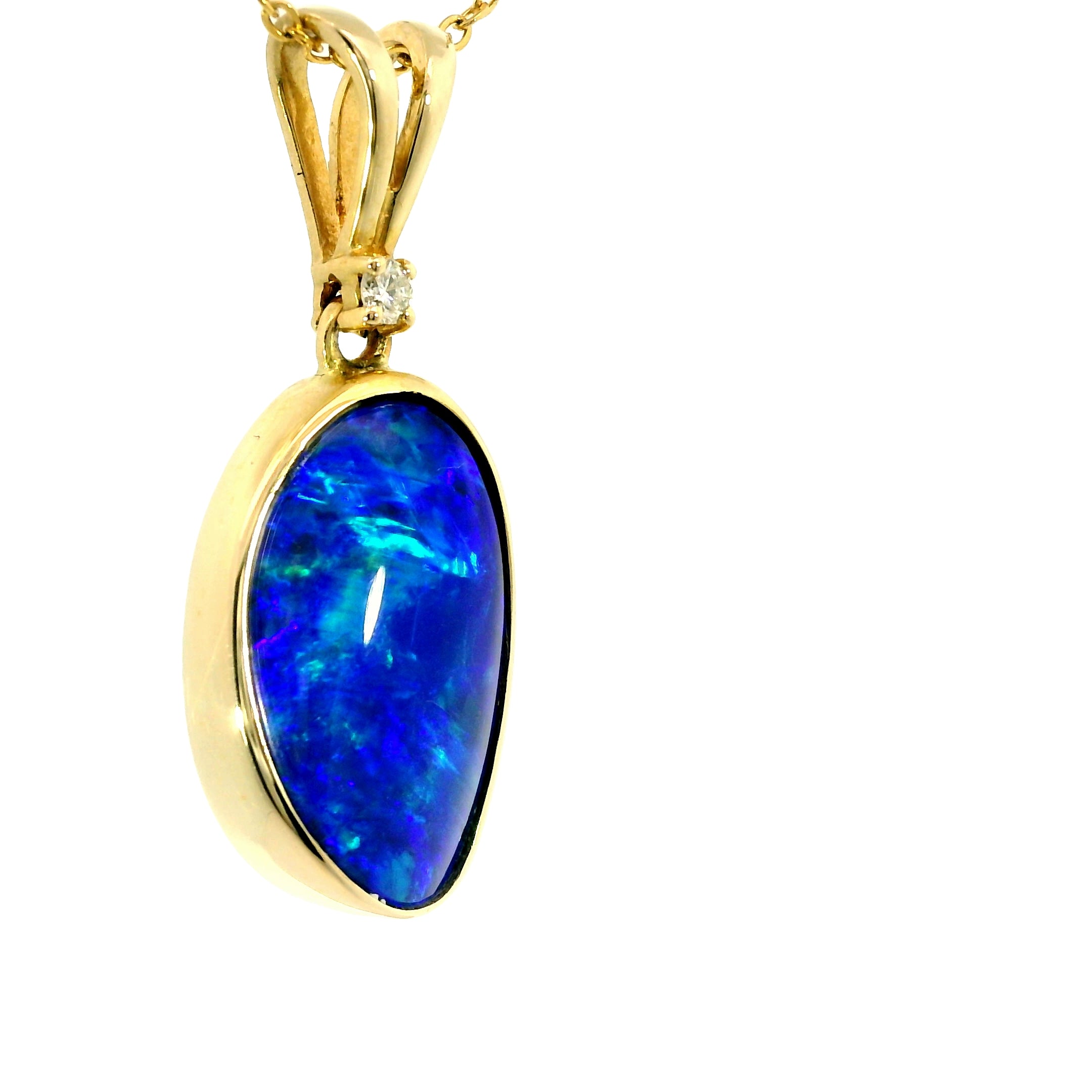 Doublet Opal Pendant in 14K Yellow Gold - Green-Blue