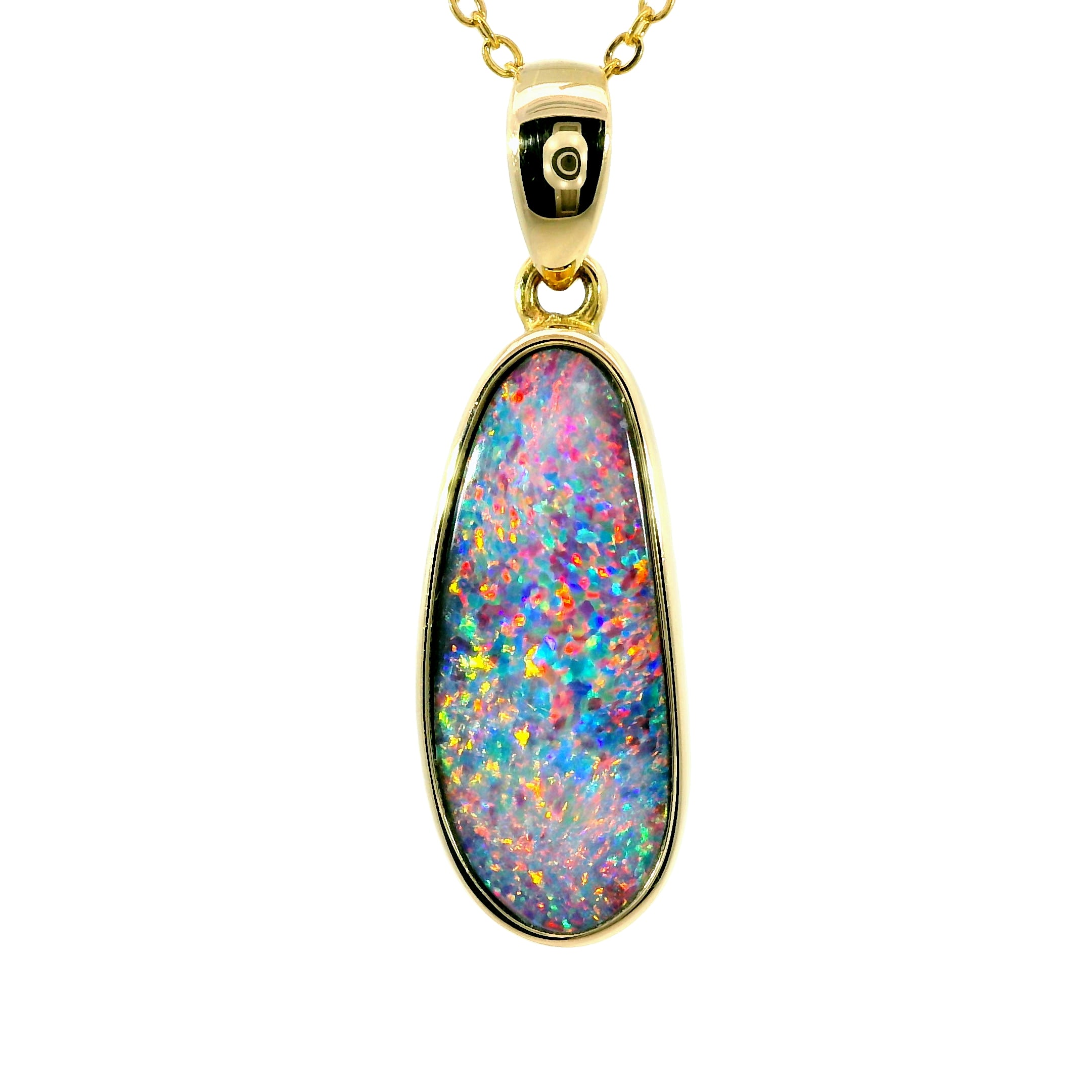 Doublet Opal Pendant in 14K Yellow Gold - Multicolour