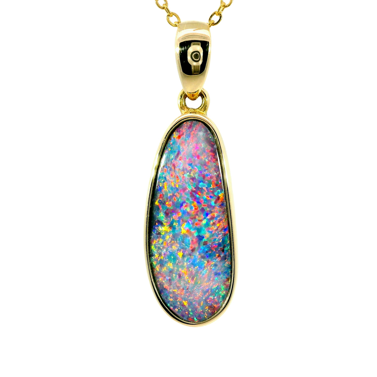 Doublet Opal Pendant in 14K Yellow Gold - Multicolour