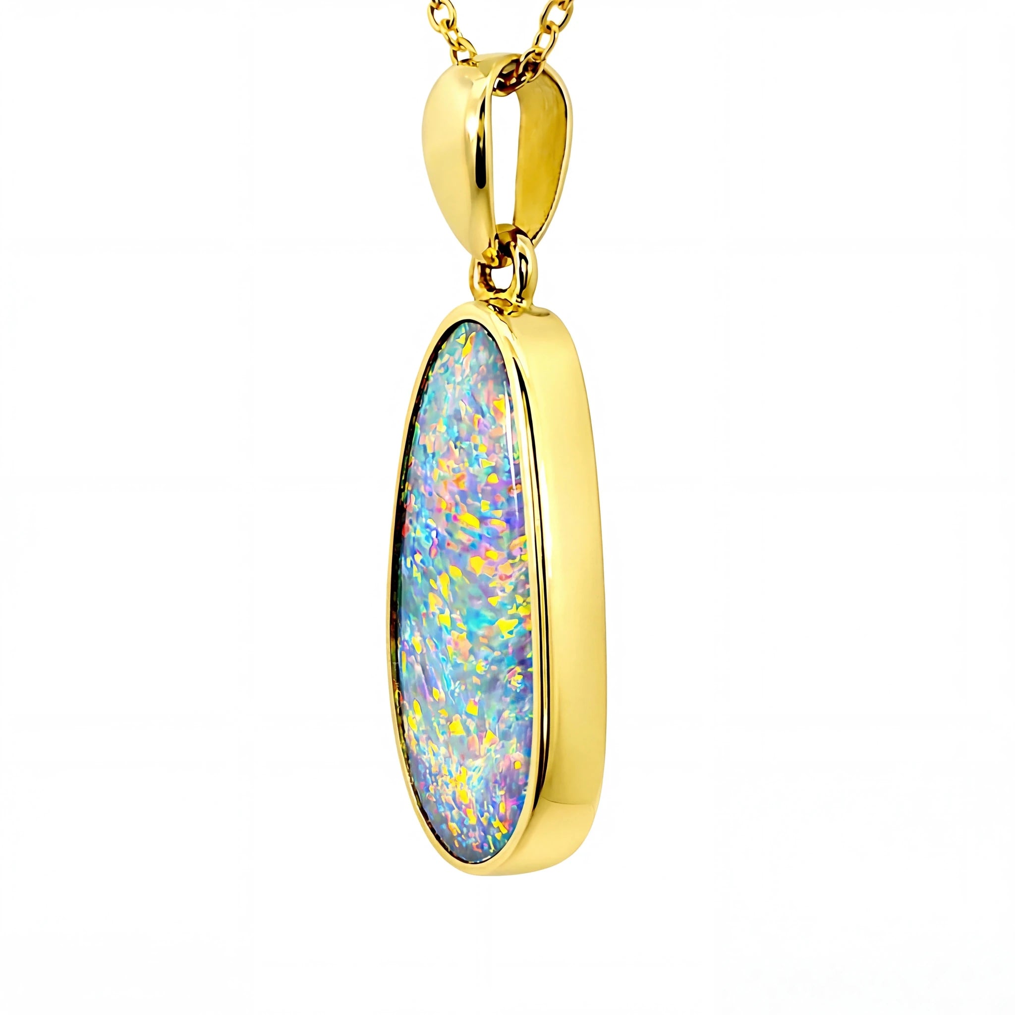 Doublet Opal Pendant in 14K Yellow Gold - Multicolour - Australian Opal Cutters and Pearl Divers