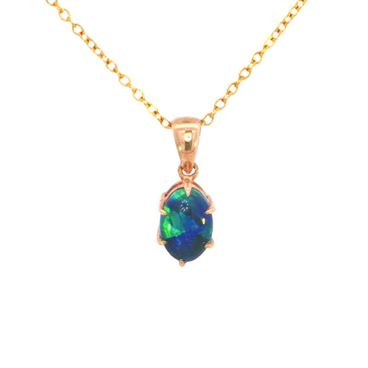 Australian Triplet Opal Pendant set in 9K Rose Gold - Green-Blue - Australian Opal Cutters and Pearl Divers