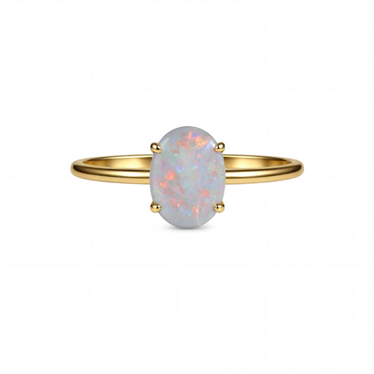 Dark Opal Ring in 9K Yellow Gold - Multicolour - Australian Opal Cutters and Pearl Divers