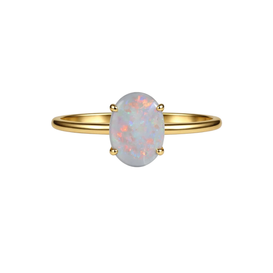 Dark Opal Ring in 9K Yellow Gold - Multicolour - Australian Opal Cutters and Pearl Divers