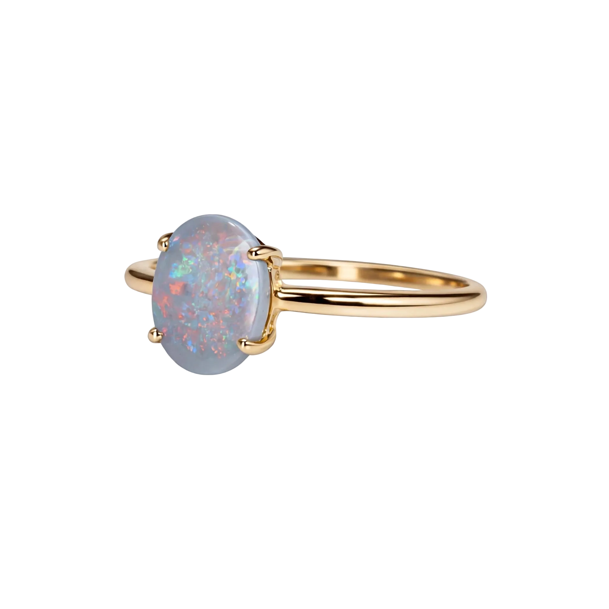 Dark Opal Ring in 9K Yellow Gold - Multicolour - Australian Opal Cutters and Pearl Divers