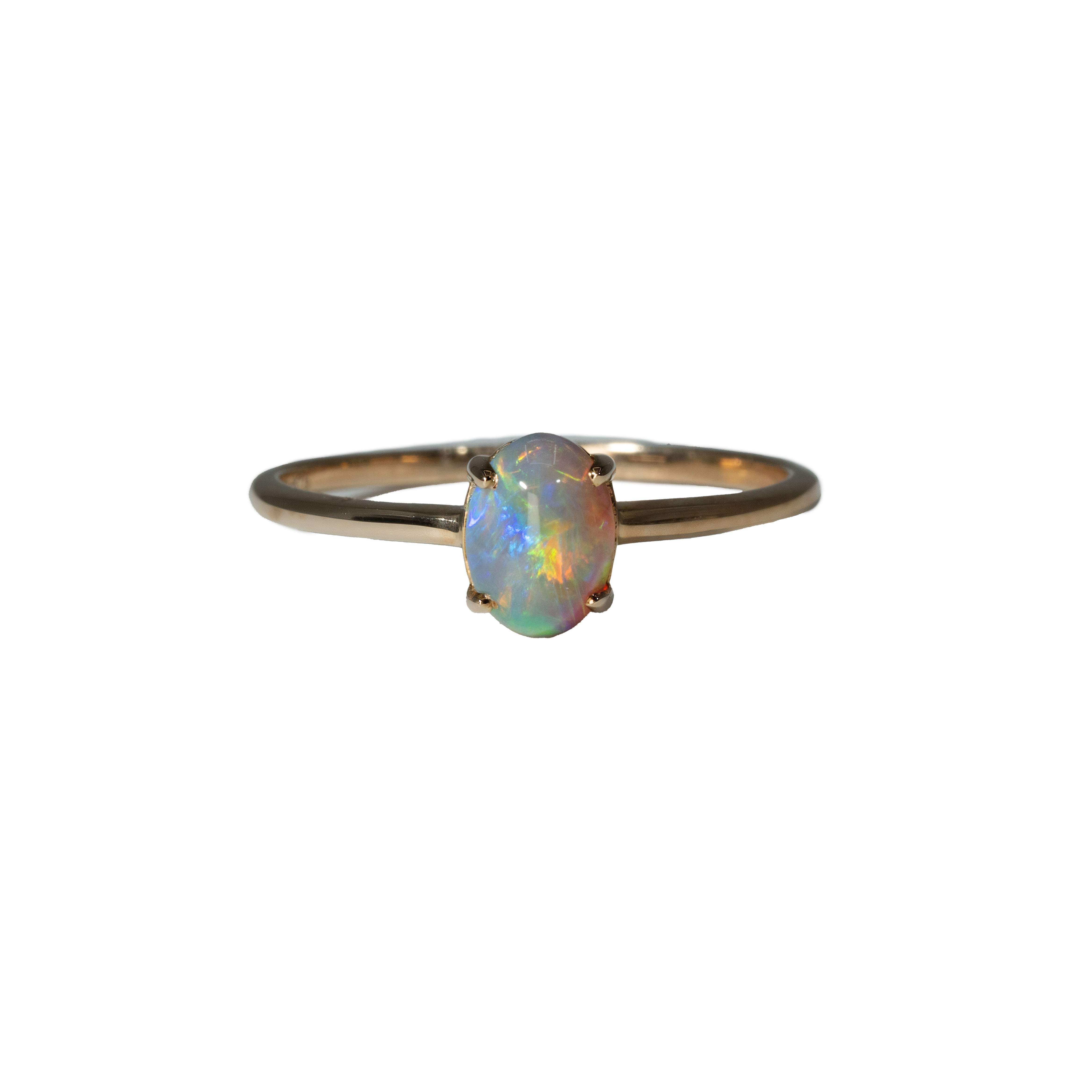Light Opal Ring in 14K Yellow Gold - Multicolour