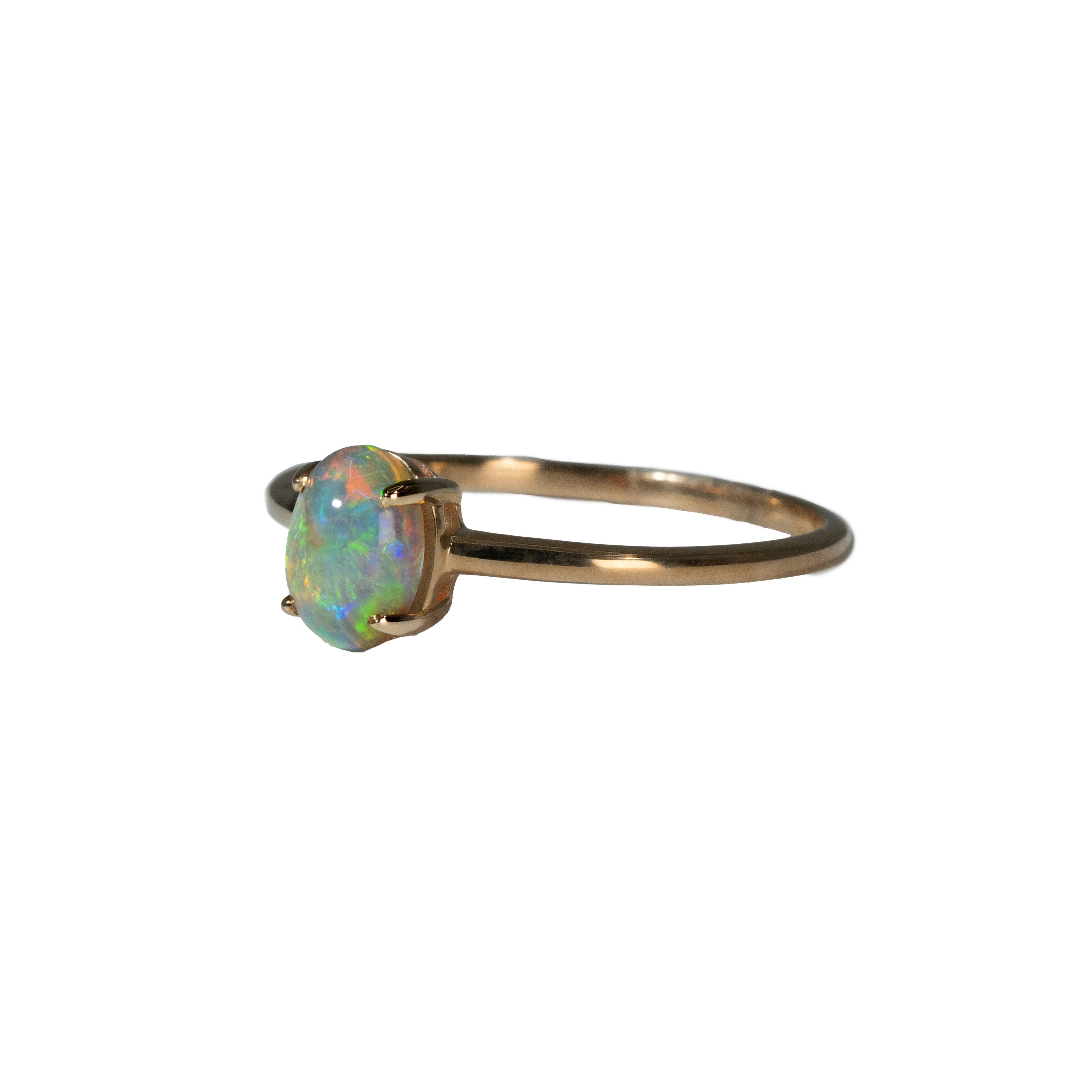 Light Opal Ring in 14K Yellow Gold - Multicolour