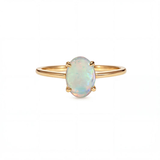 Light Opal Ring In 9k Yellow Gold - Multicolour - Australian Opal Cutters and Pearl Divers