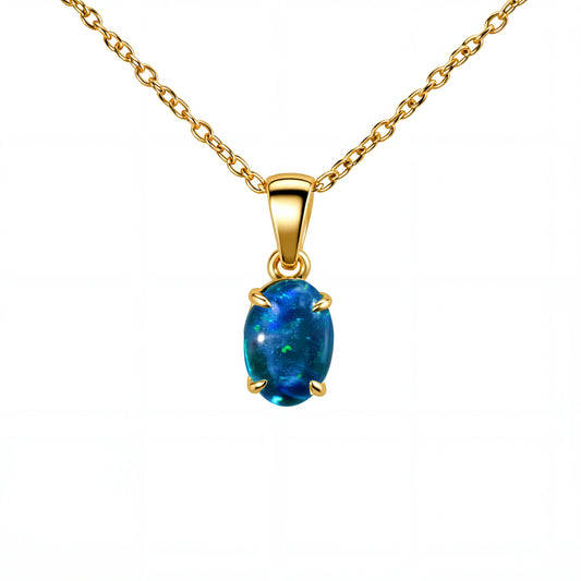 Triplet Opal Pendant in 9K Yellow Gold - Green-Blue