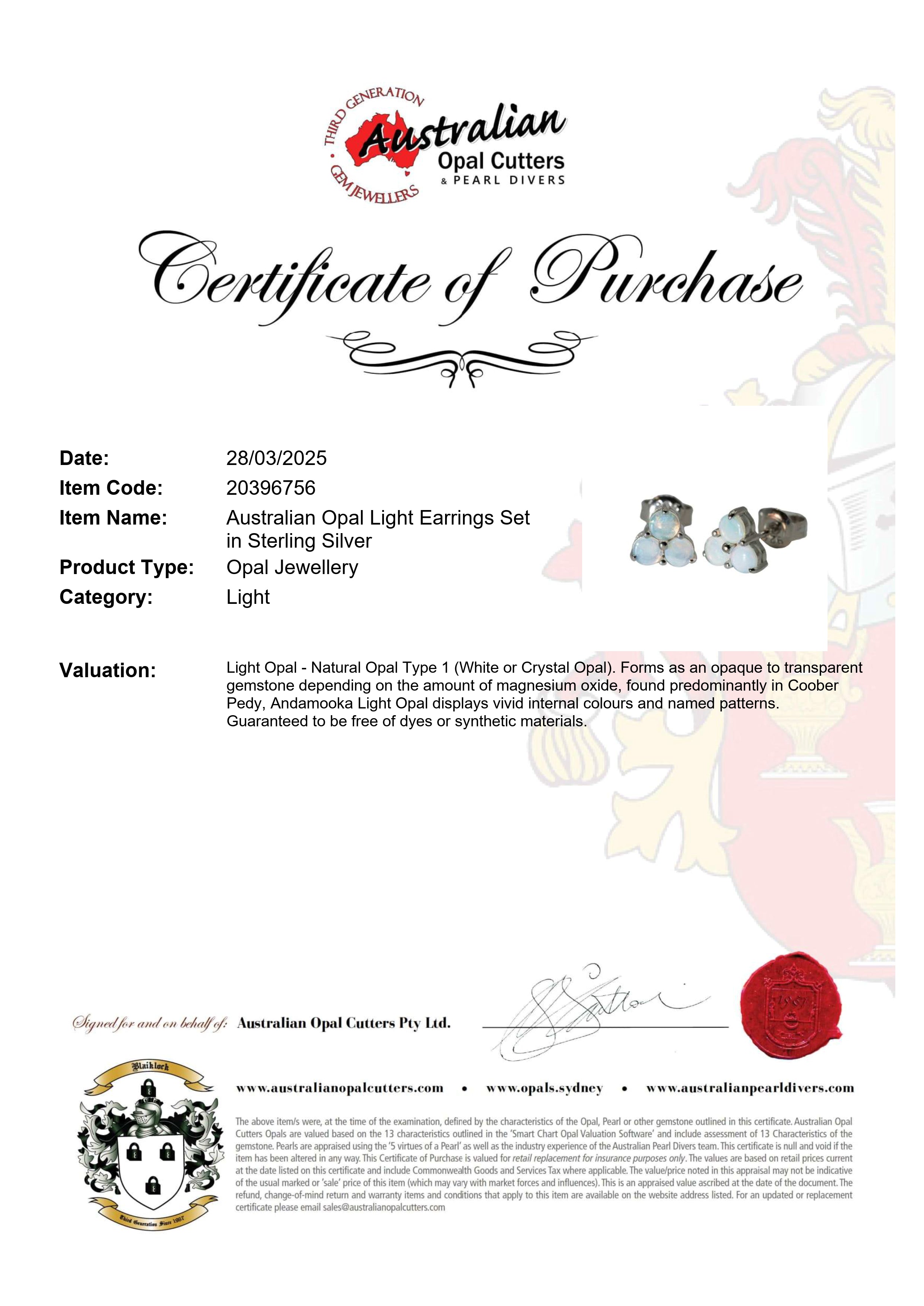 Light Opal Earrings in 925 Sterling Silver - Multicolour