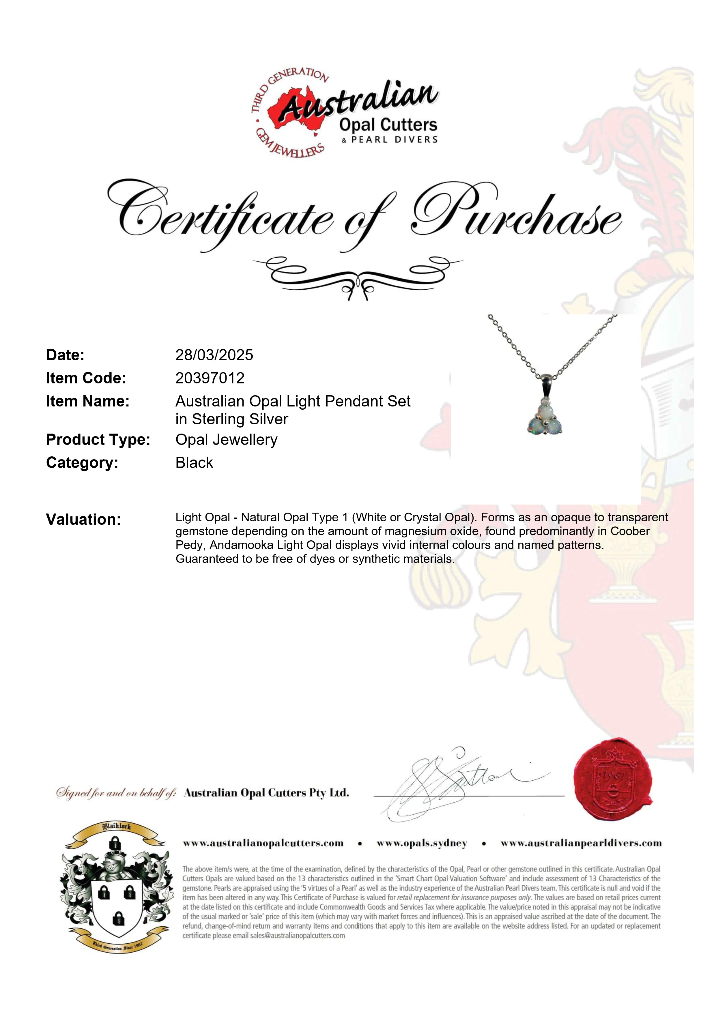 Light Opal Pendant in 925 Sterling Silver - Multicolour