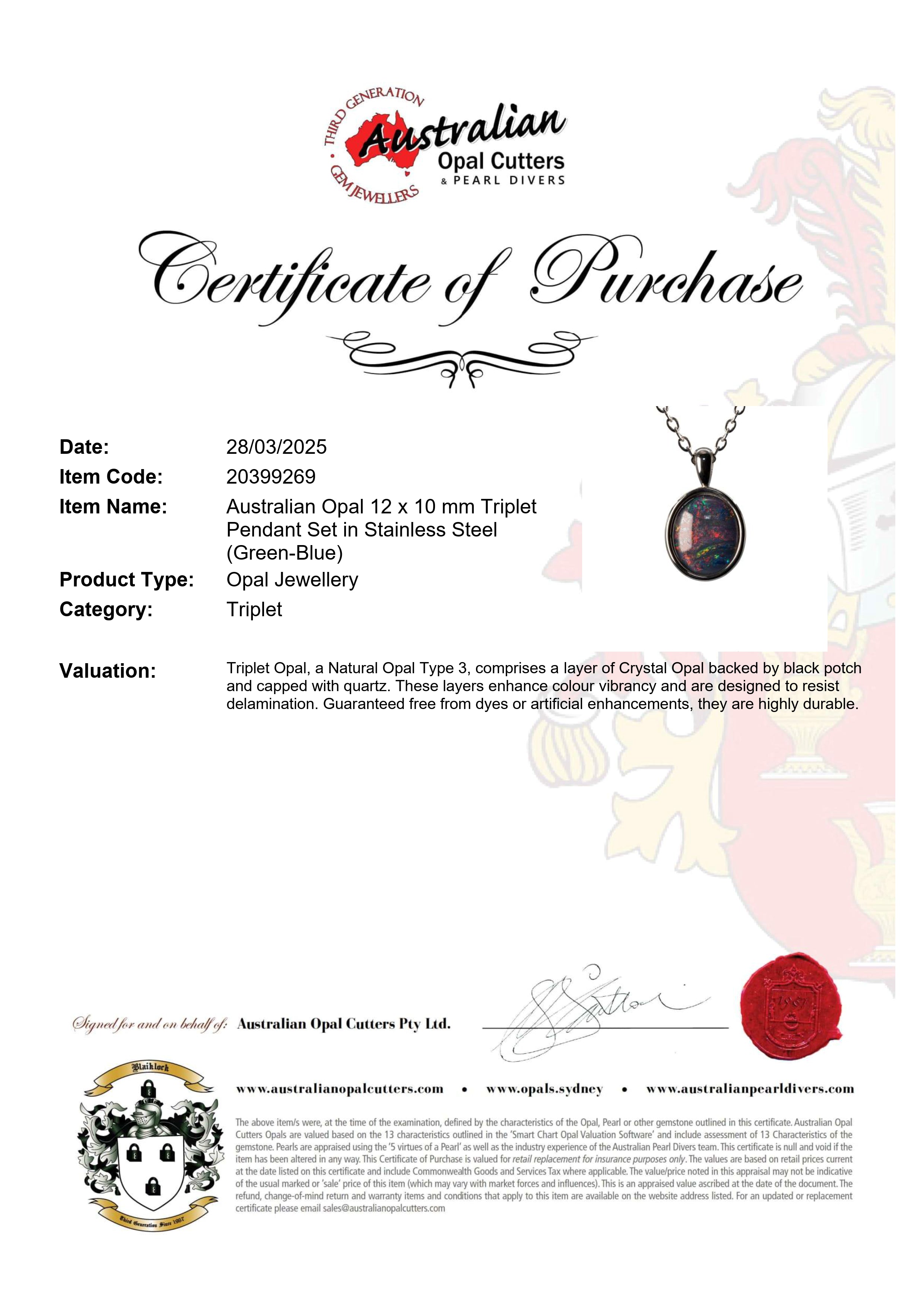 Triplet Opal Pendant in Stainless Steel - Multicolour