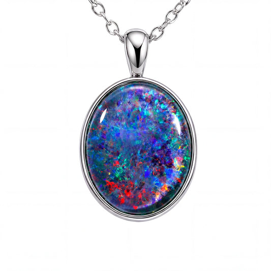 Triplet Opal Pendant in Stainless Steel - Multicolour - Australian Opal Cutters and Pearl Divers