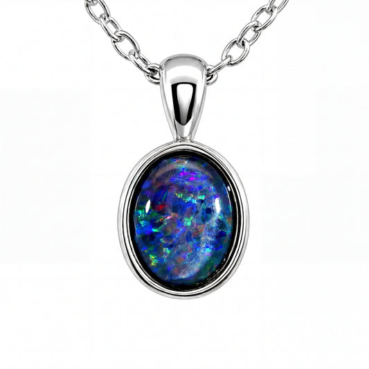 Triplet Opal Pendant in Stainless Steel - Multicolour