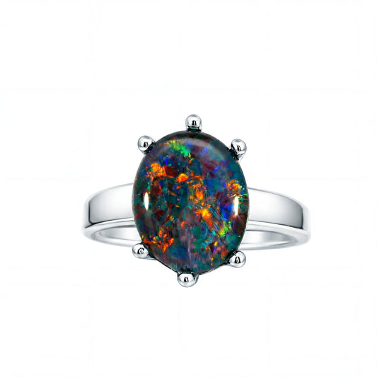 Triplet Opal Ring in Stainless Steel - Multicolour