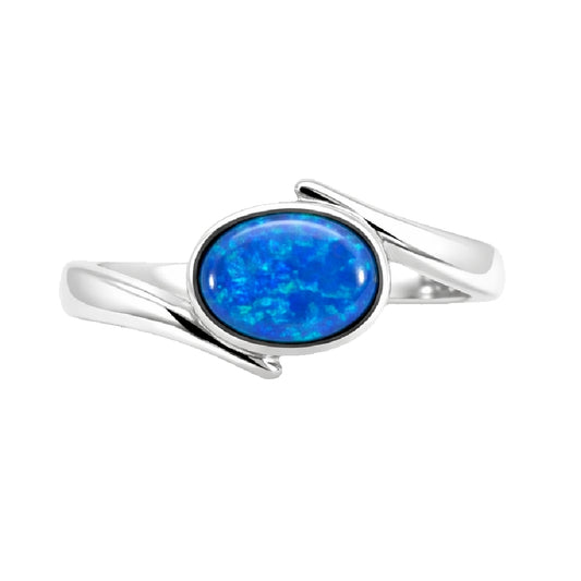 Dark Opal Ring in Stainless Steel - Green-Blue