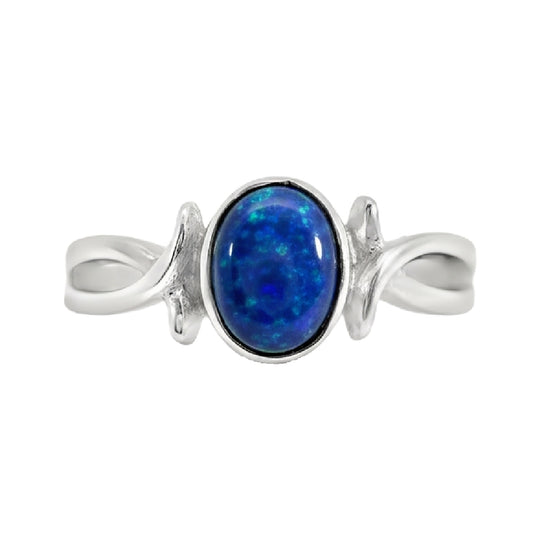 Black Opal Ring in Stainless Steel - Green-Blue