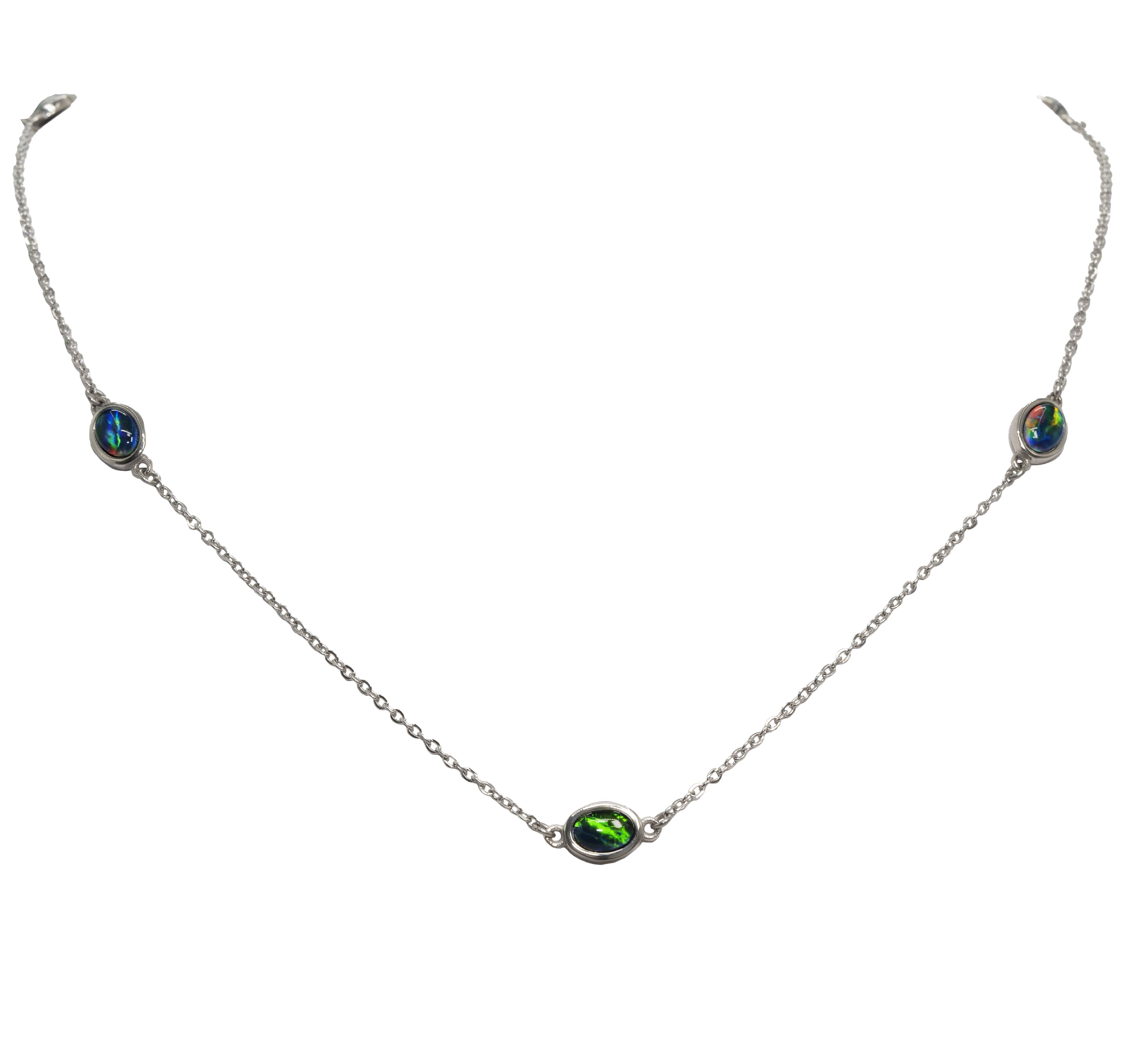 Triplet Opal Necklace in Stainless Steel - Multicolour