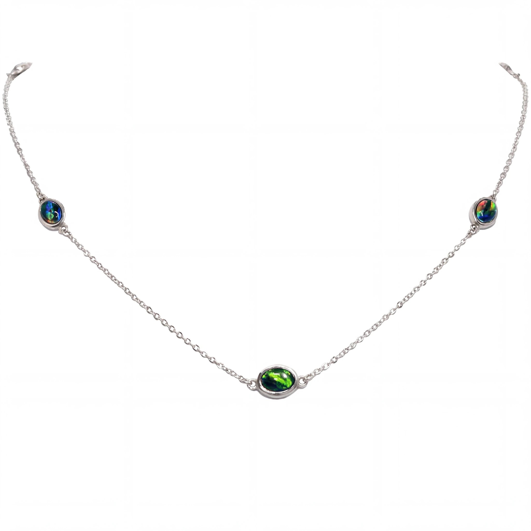 Triplet Opal Necklace in Stainless Steel - Multicolour