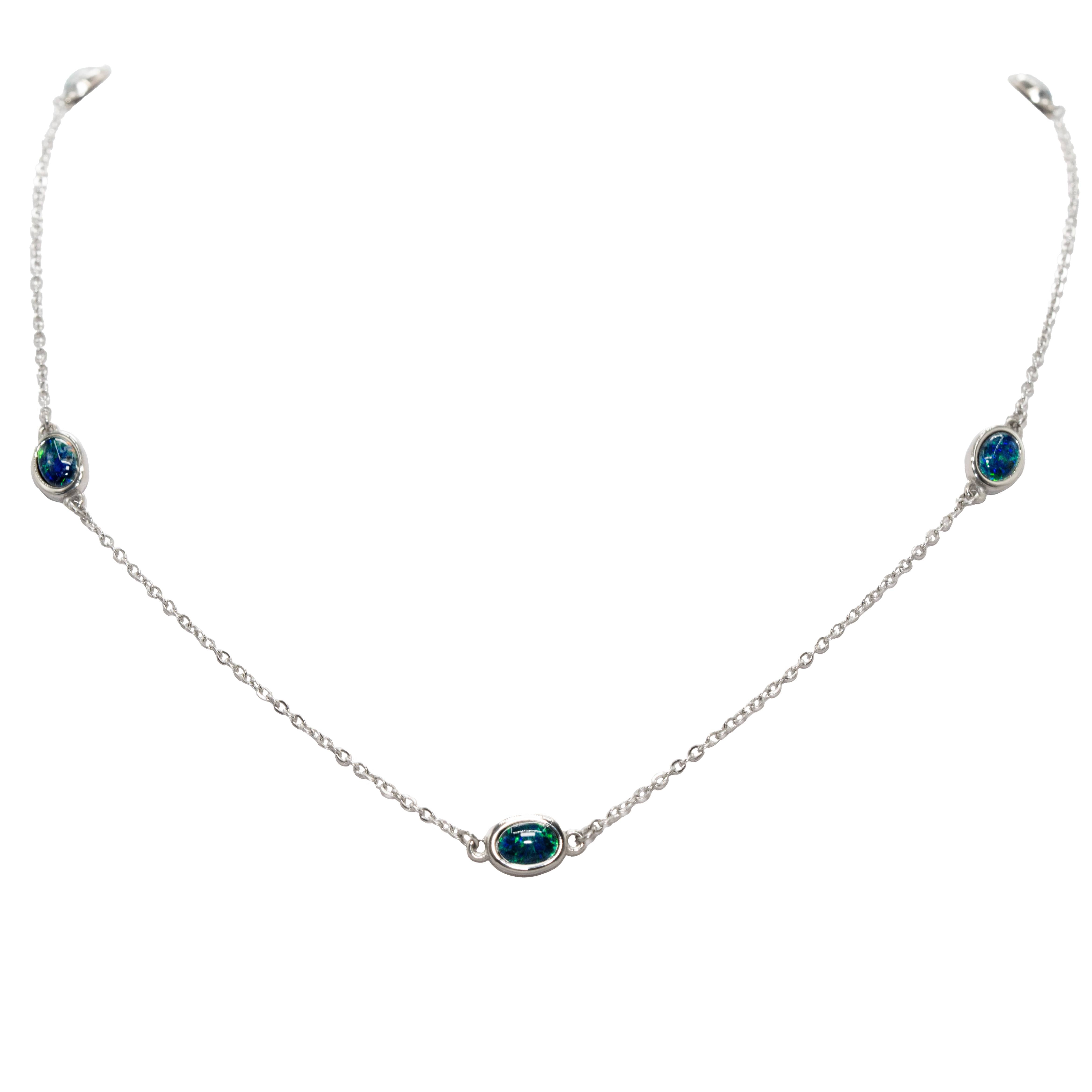 Triplet Opal Necklace in Stainless Steel - Green-Blue