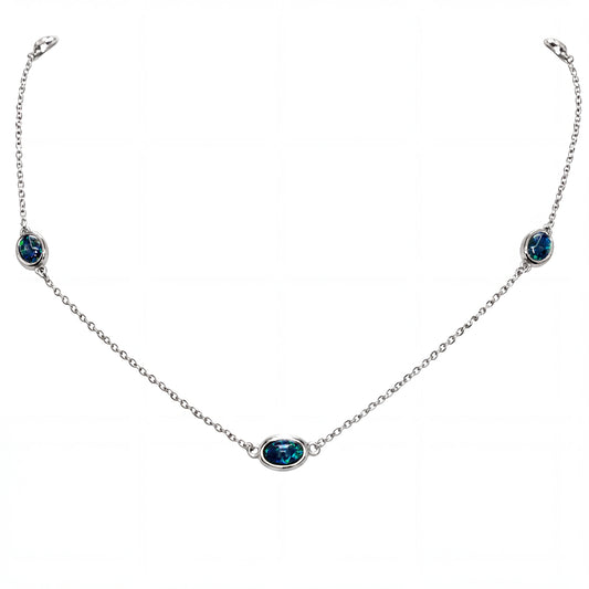 Triplet Opal Necklace in Stainless Steel - Green-Blue
