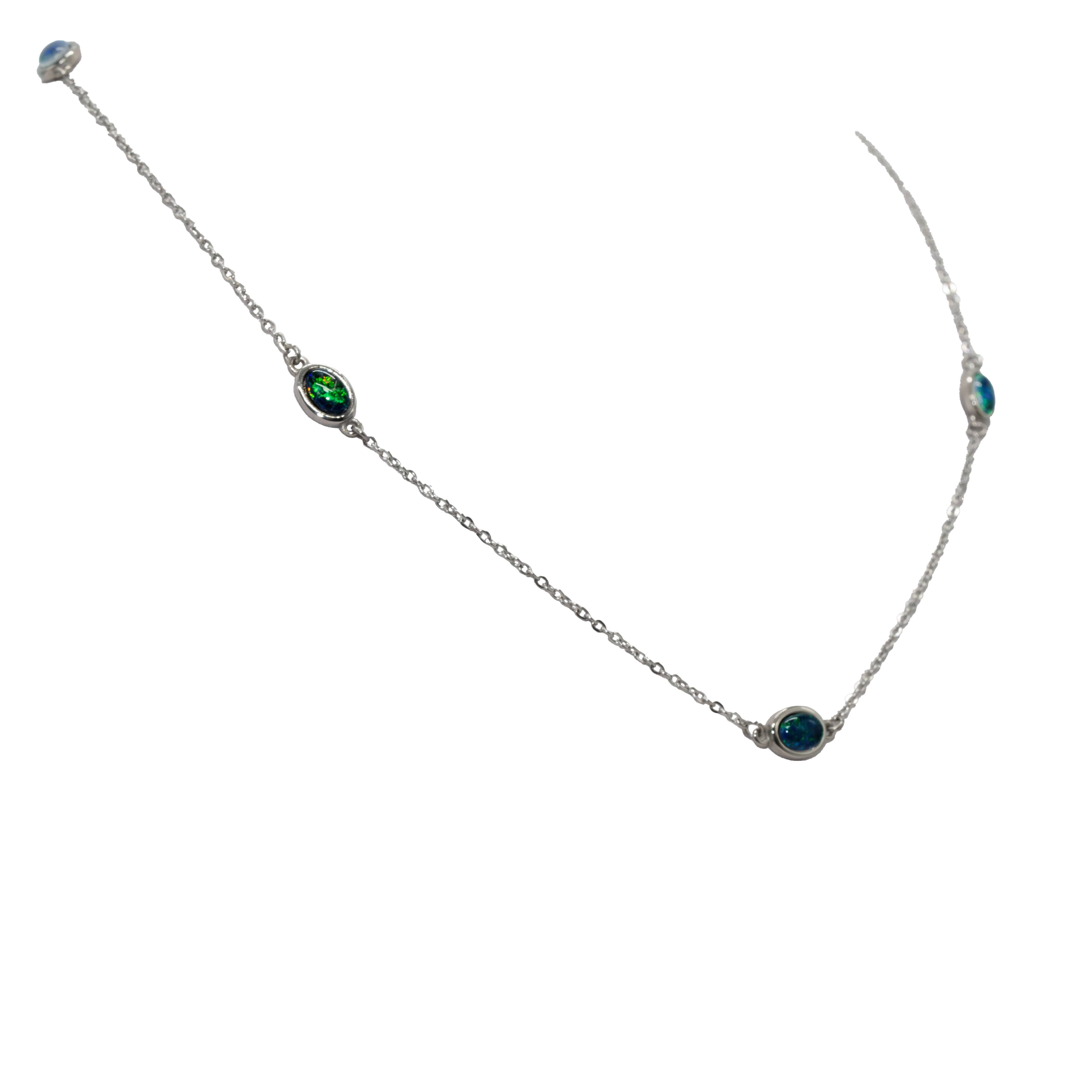 Triplet Opal Necklace in Stainless Steel - Green-Blue