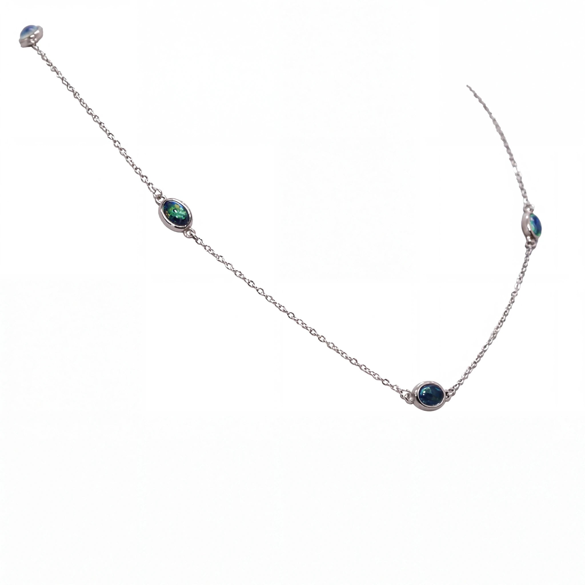 Triplet Opal Necklace in Stainless Steel - Green-Blue - Australian Opal Cutters and Pearl Divers