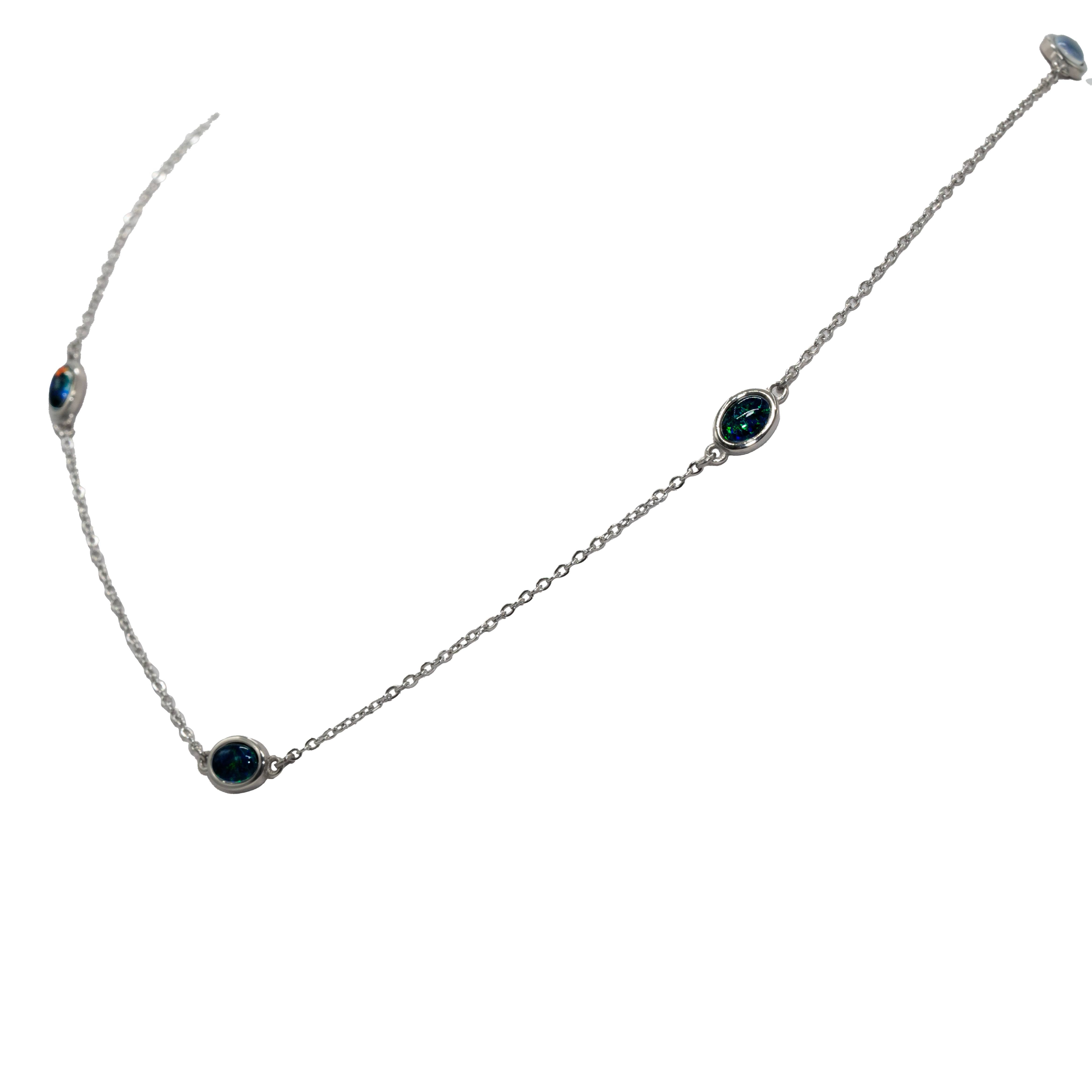 Triplet Opal Necklace in Stainless Steel - Green-Blue