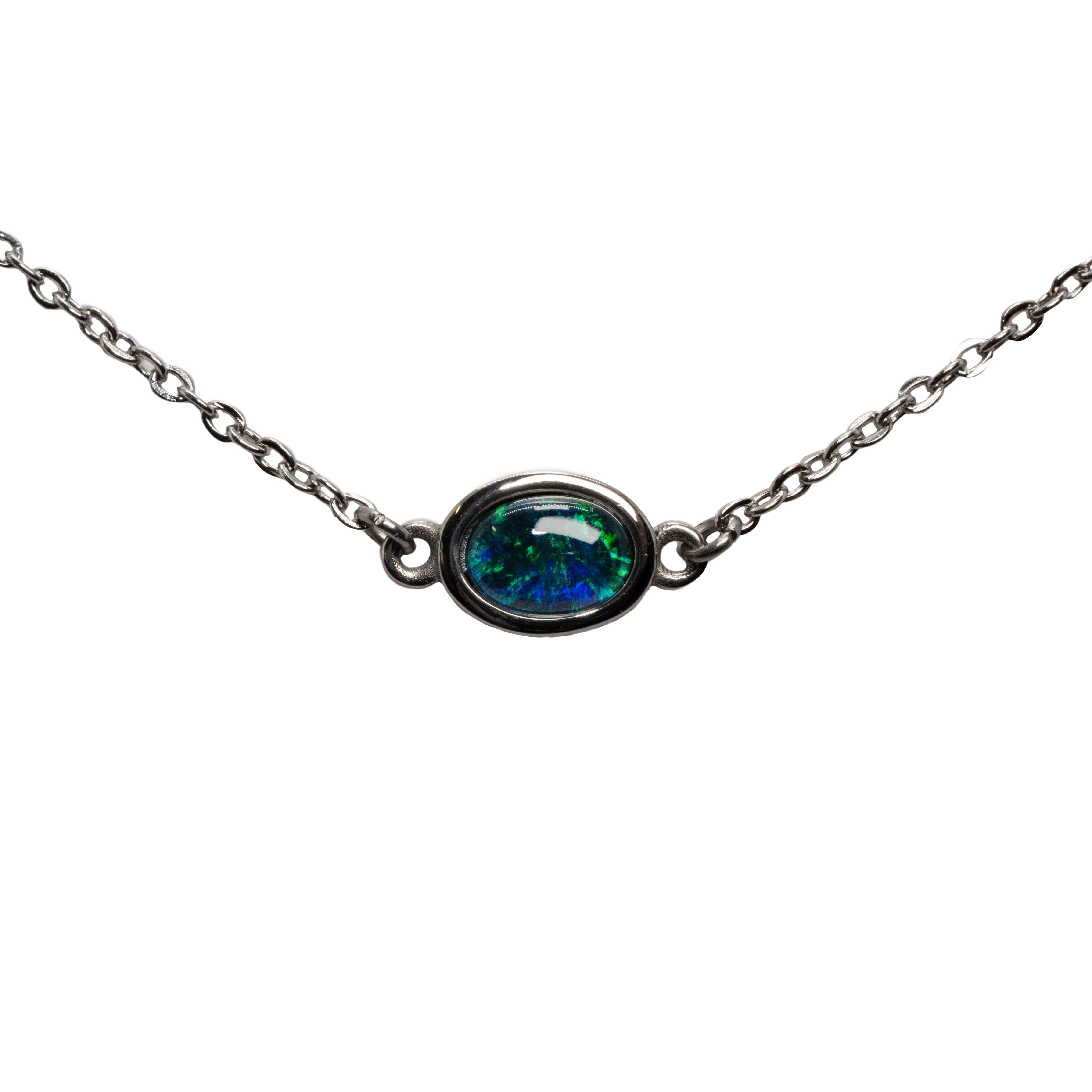 Triplet Opal Necklace in Stainless Steel - Green-Blue