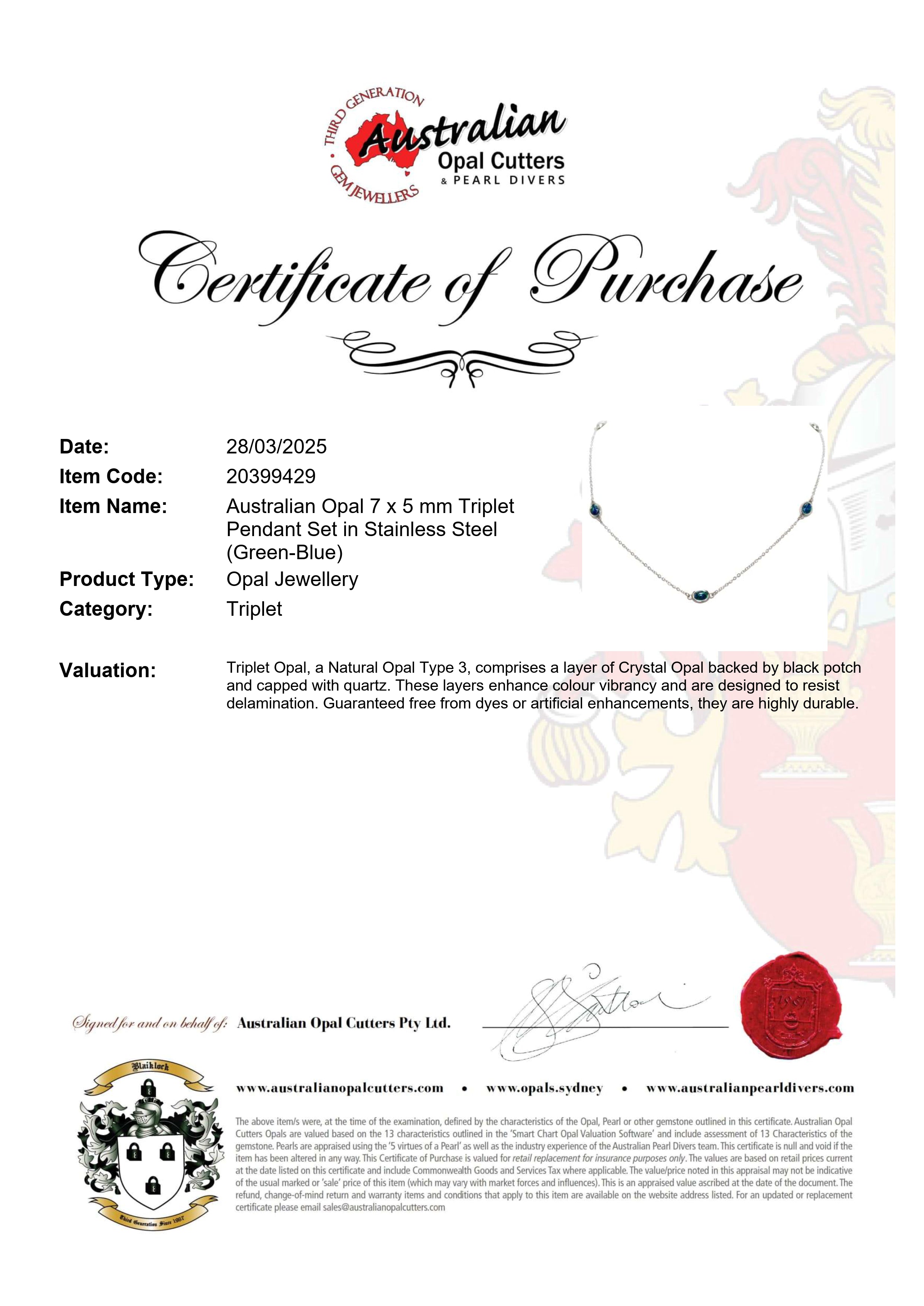 Triplet Opal Necklace in Stainless Steel - Green-Blue