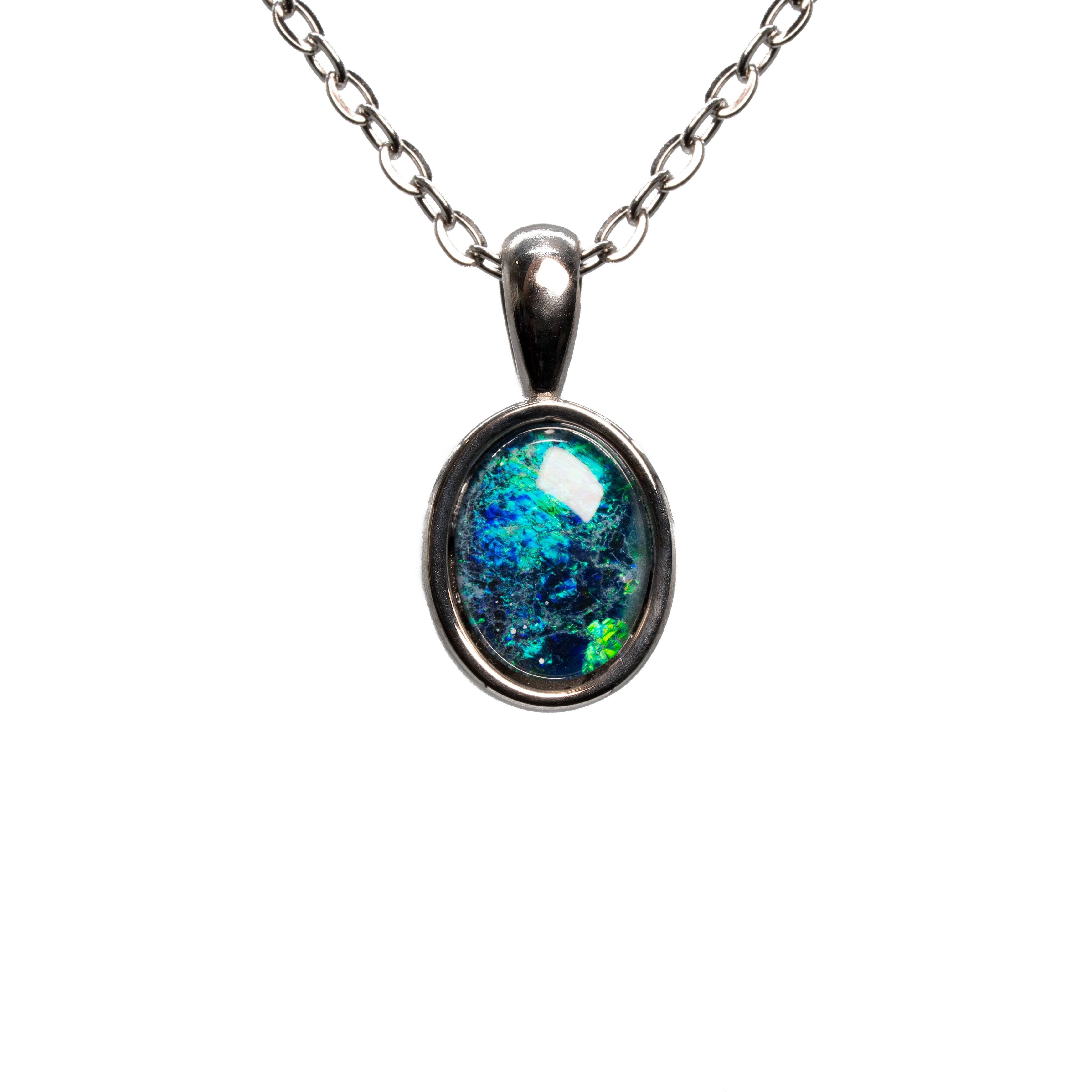 Triplet Opal Pendant in Stainless Steel - Green-Blue
