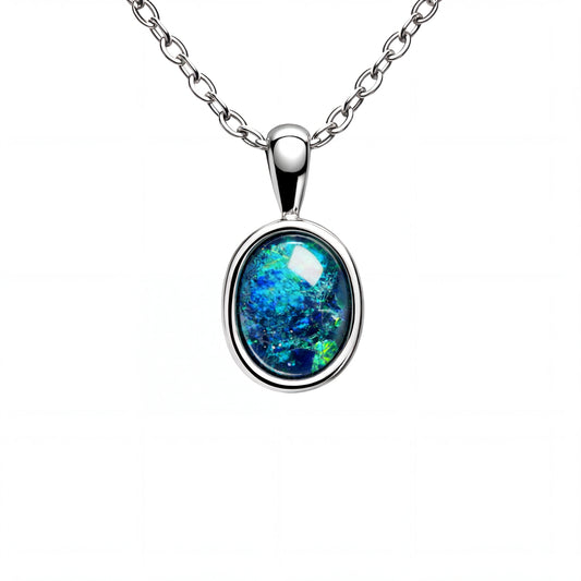 Triplet Opal Pendant in Stainless Steel - Green-Blue