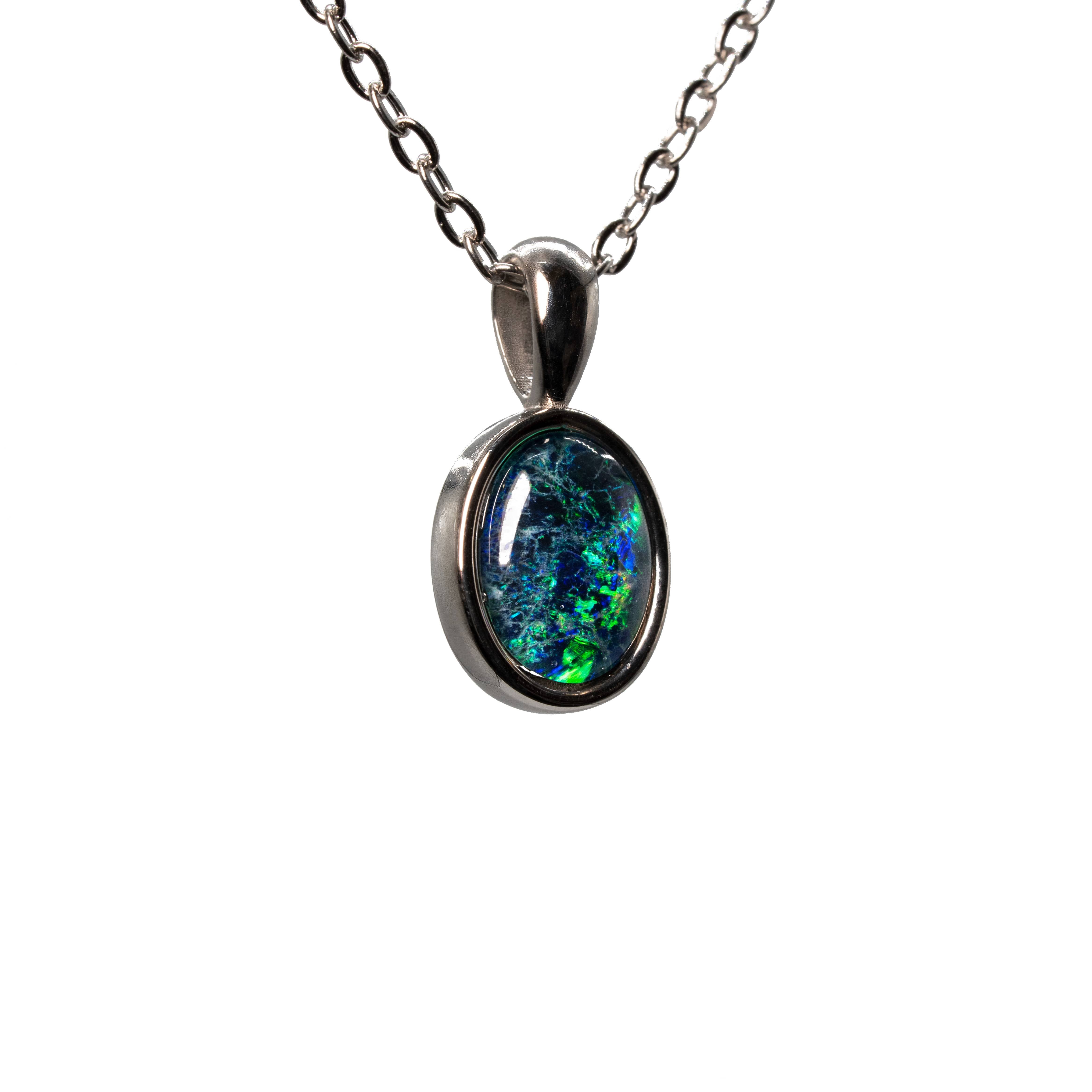 Triplet Opal Pendant in Stainless Steel - Green-Blue