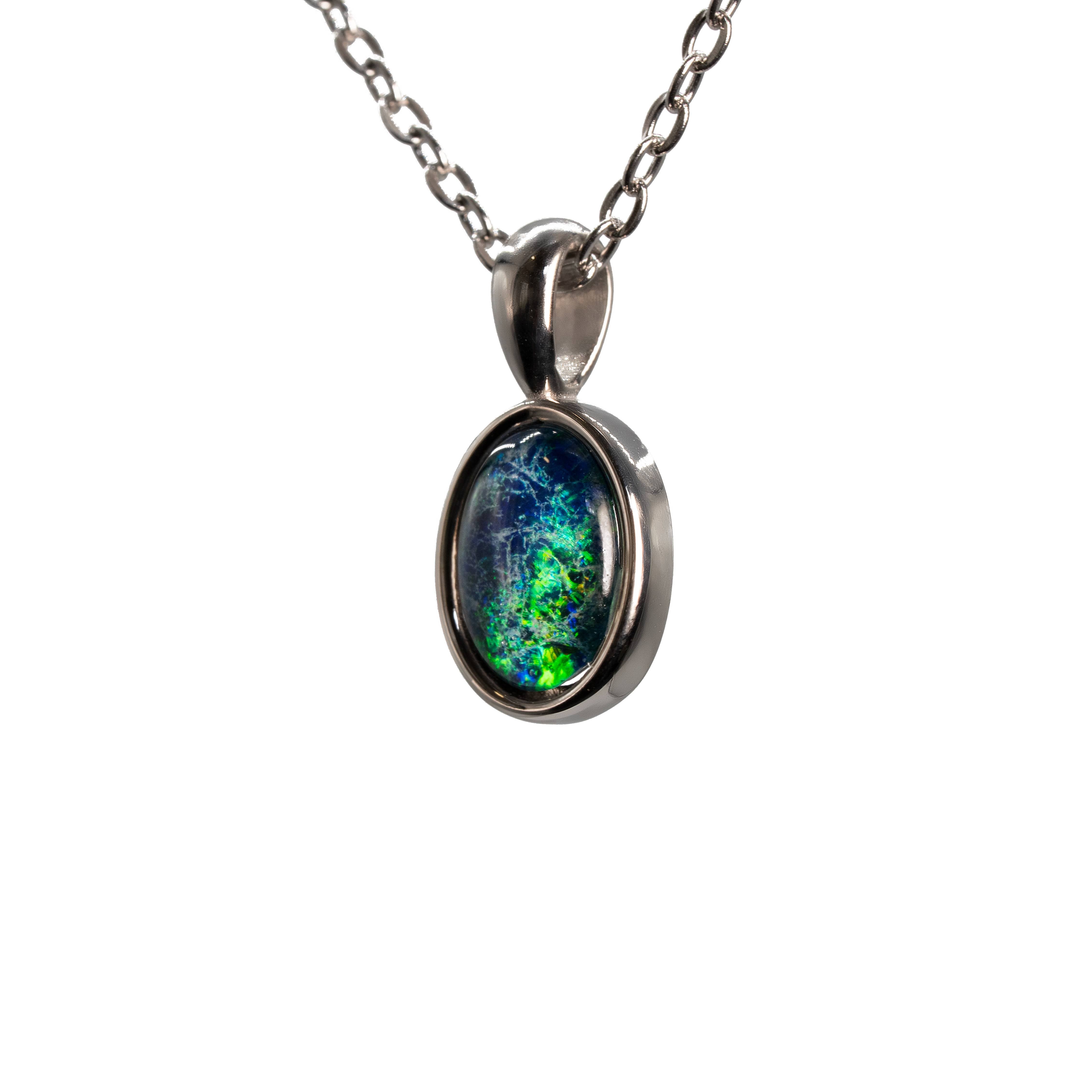 Triplet Opal Pendant in Stainless Steel - Green-Blue