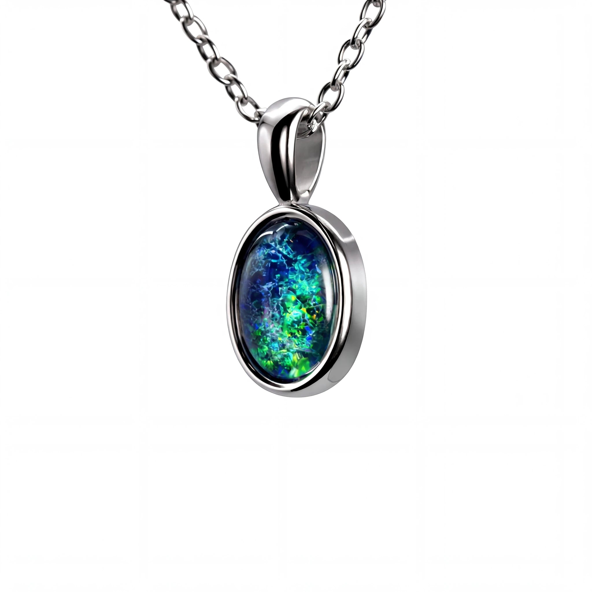Triplet Opal Pendant in Stainless Steel - Green-Blue - Australian Opal Cutters and Pearl Divers