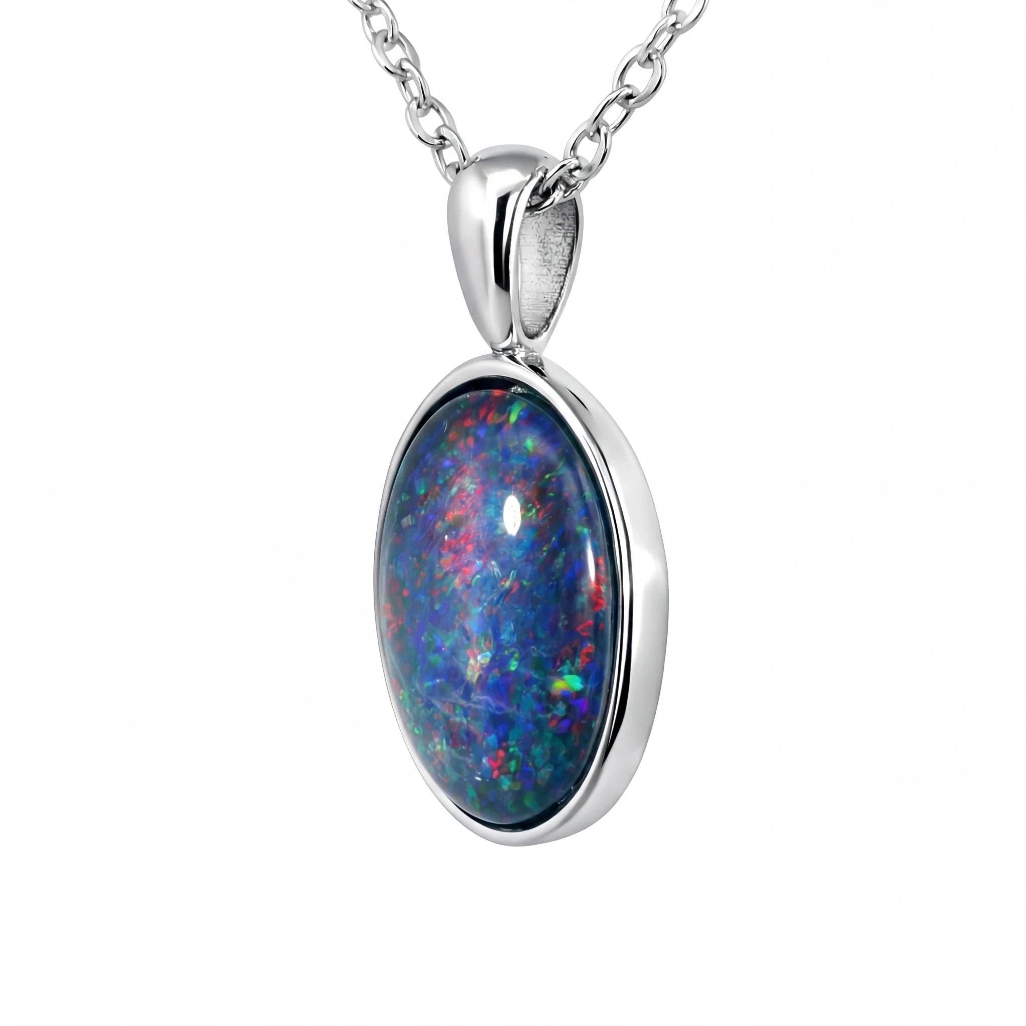Triplet Opal Pendant in Stainless Steel - Multicolour - Australian Opal Cutters and Pearl Divers