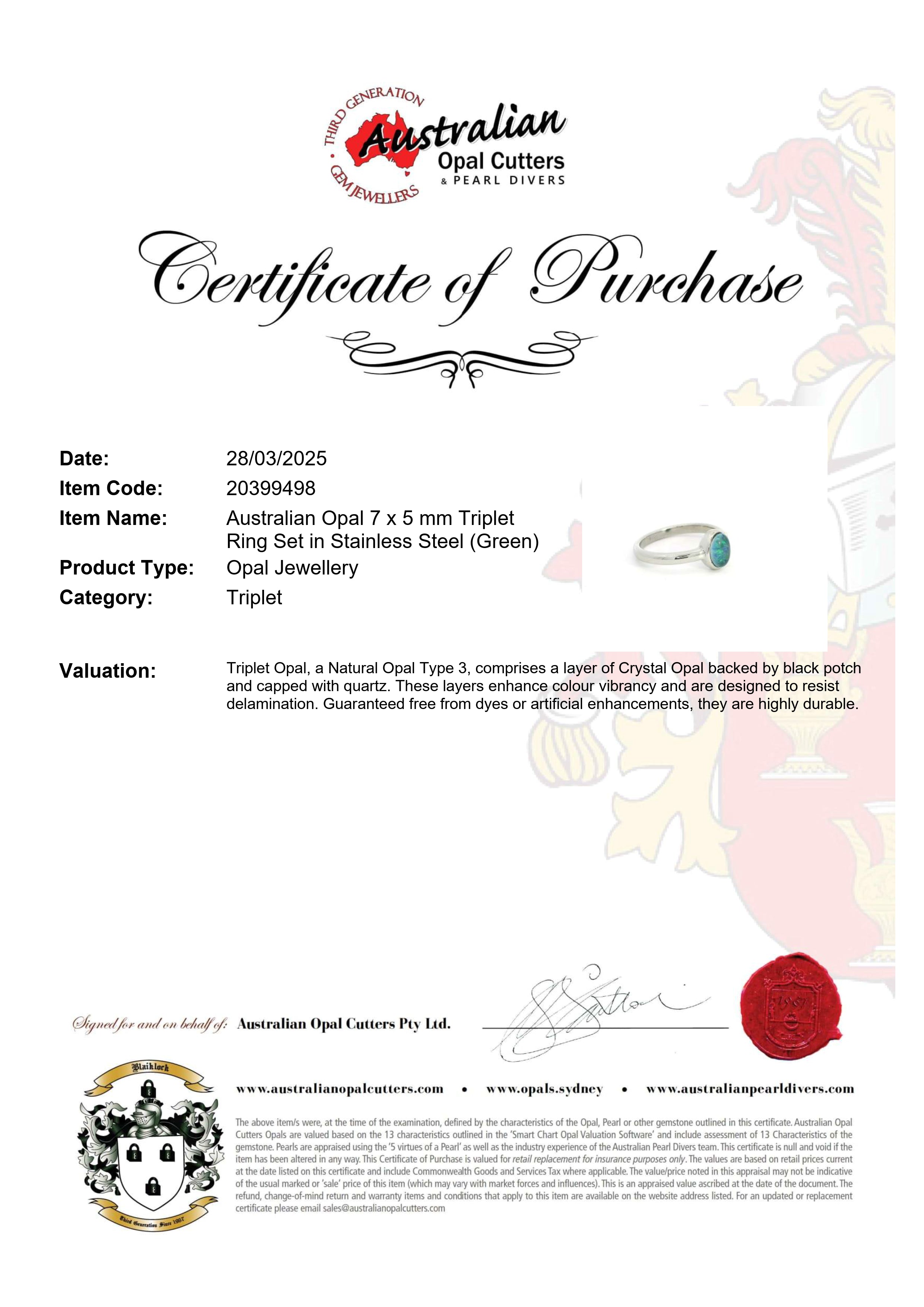 Triplet Opal Ring in Stainless Steel - Green-Blue