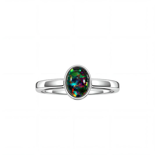 Triplet Opal Ring in Stainless Steel - Multicolour