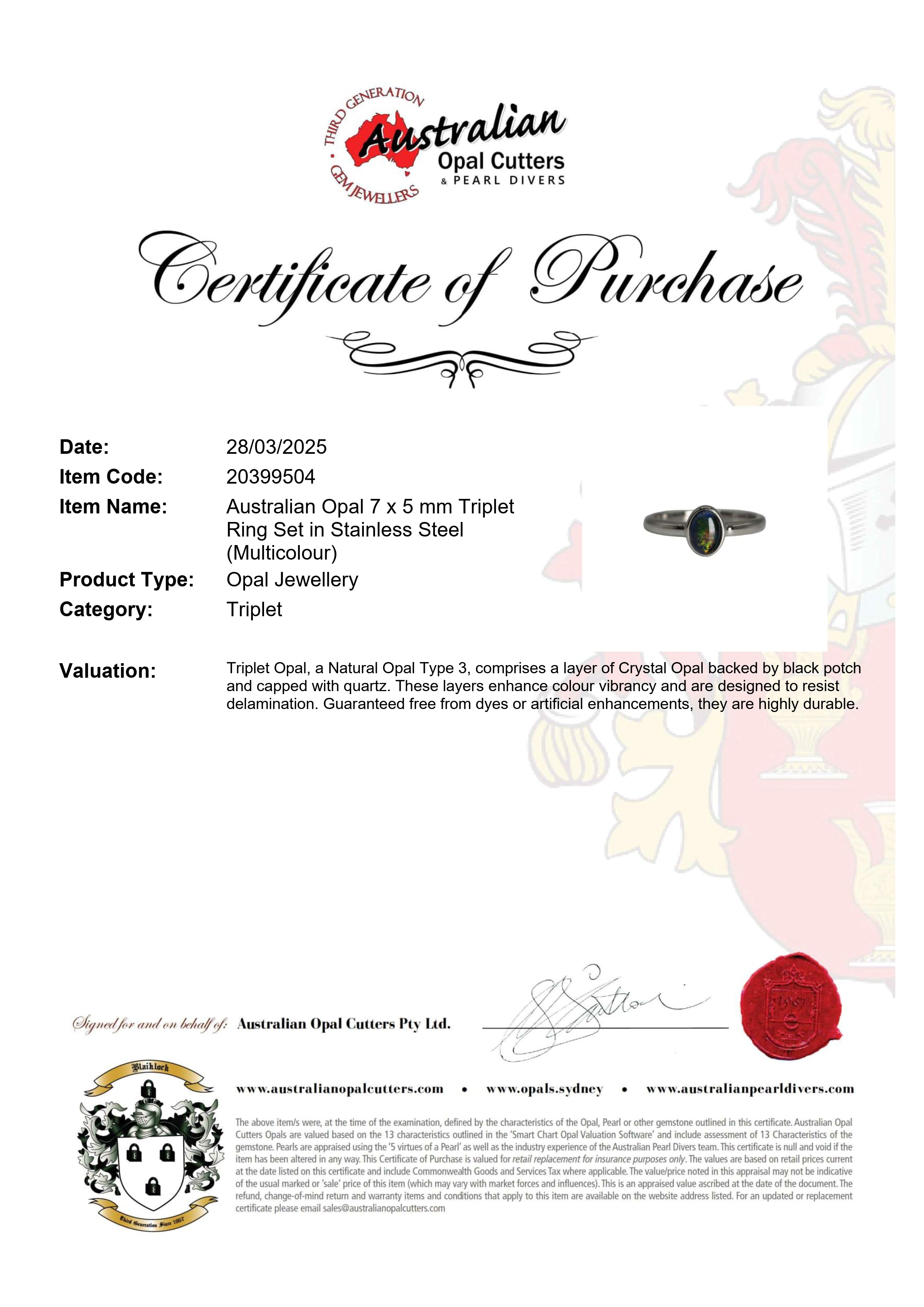 Triplet Opal Ring in Stainless Steel - Multicolour