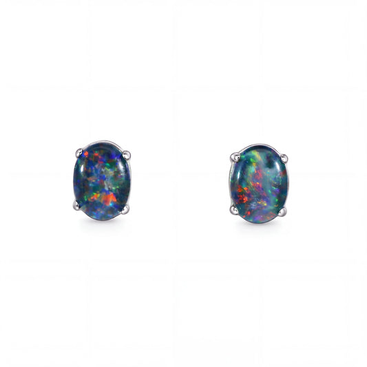 Triplet Opal Earrings in 925 Sterling Silver - Multicolour - Australian Opal Cutters and Pearl Divers