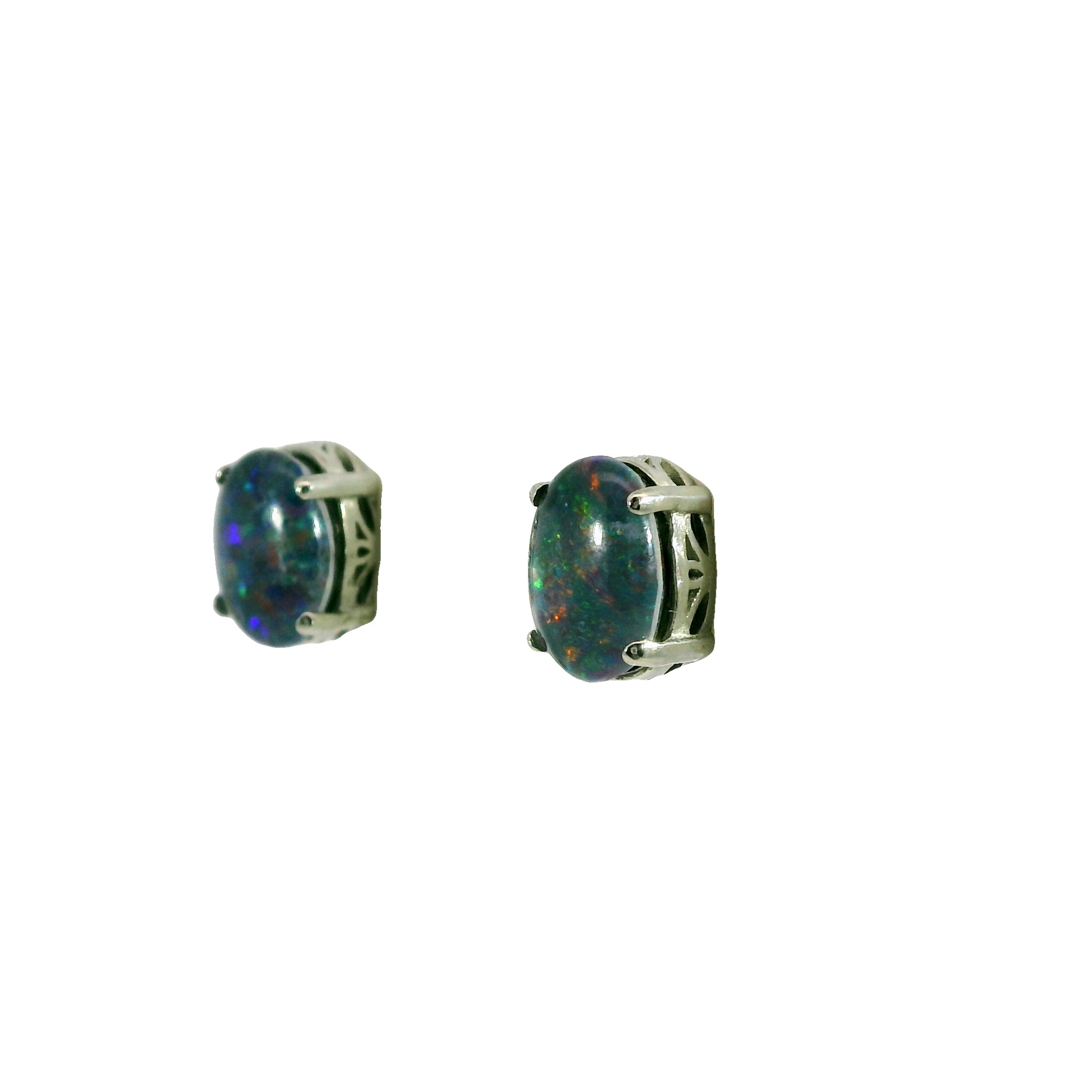 Triplet Opal Earrings in 925 Sterling Silver - Multicolour