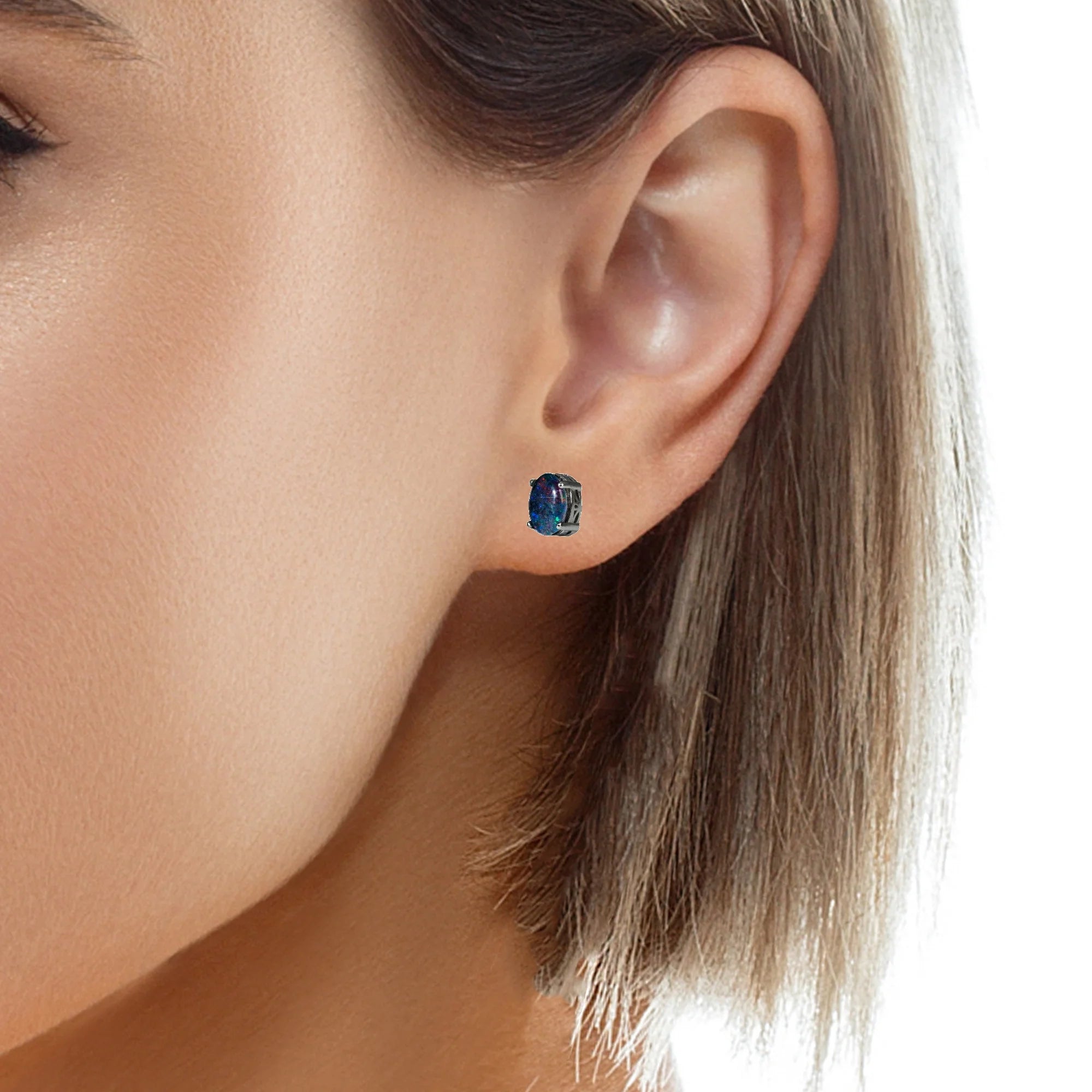 Triplet Opal Earrings in 925 Sterling Silver - Multicolour