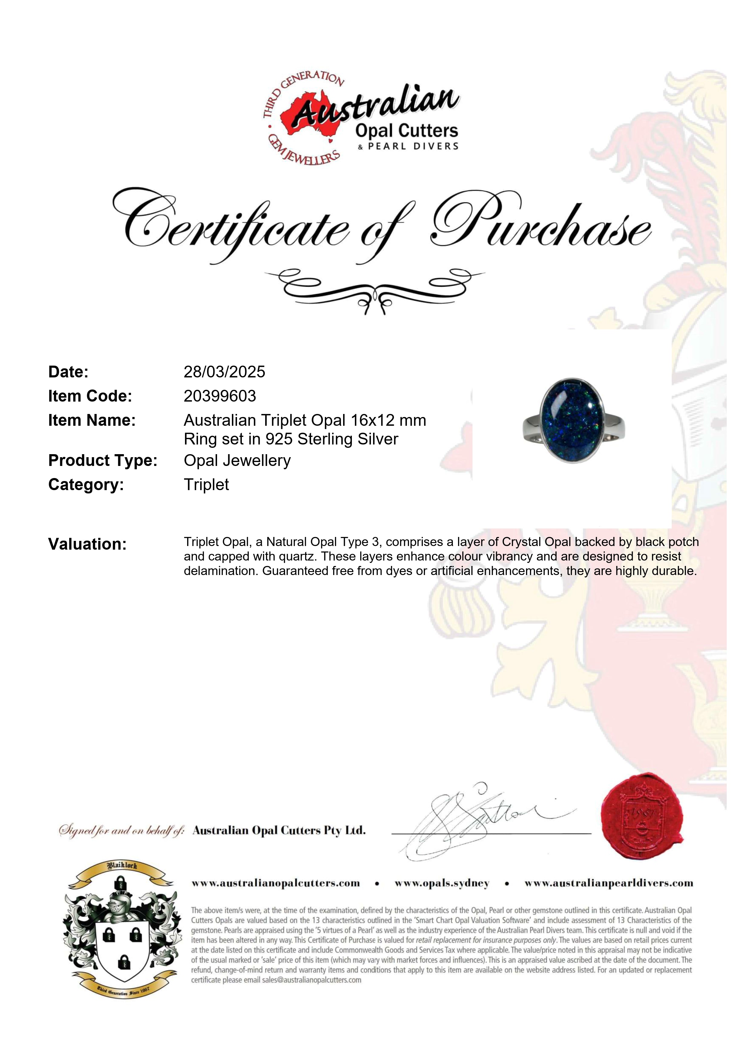 Triplet Opal Men's Ring in 925 Sterling Silver - Multicolour