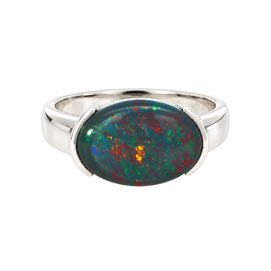 Triplet Opal Men's Ring in 925 Sterling Silver - Multicolour - Australian Opal Cutters and Pearl Divers