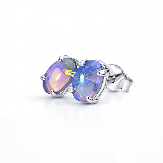 Dark Opal Earrings in 925 Sterling Silver - Green-Blue